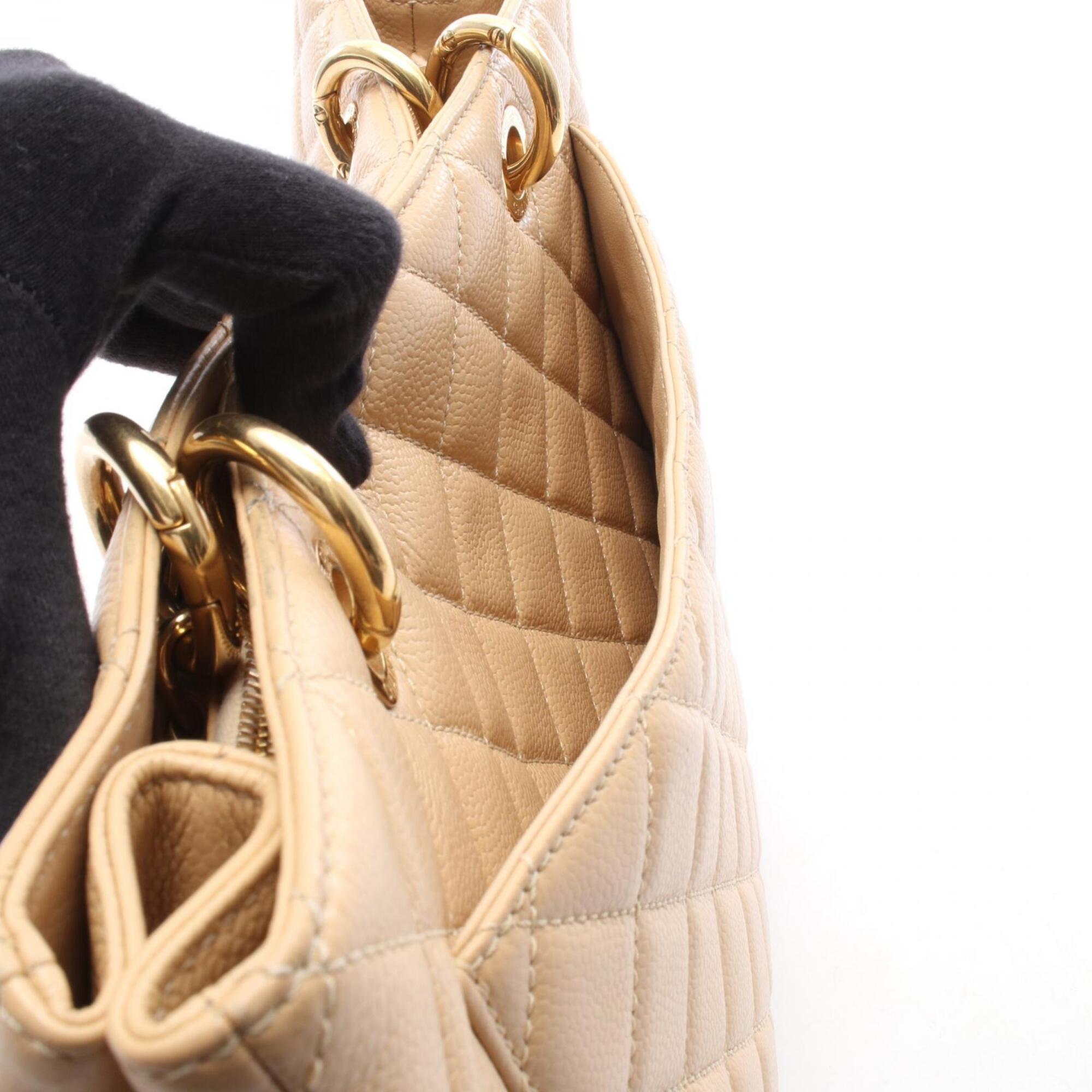 Chanel Beige Grained Calfskin Handbag Tote Bag (Pre-Owned)