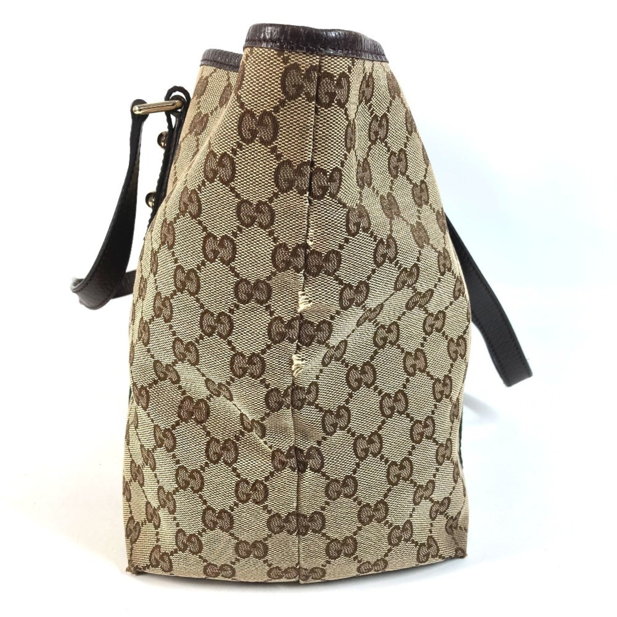 Gucci Sherry Line Beige Dark Brown Gg Canvas Leather Shoulder Bag Tote Bag (Pre-Owned)