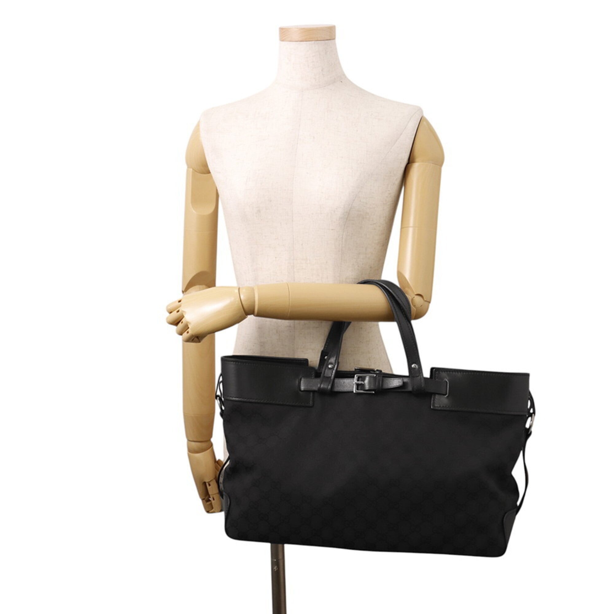 Gucci Black Gg Canvas Leather Handbag Tote Bag (Pre-Owned)