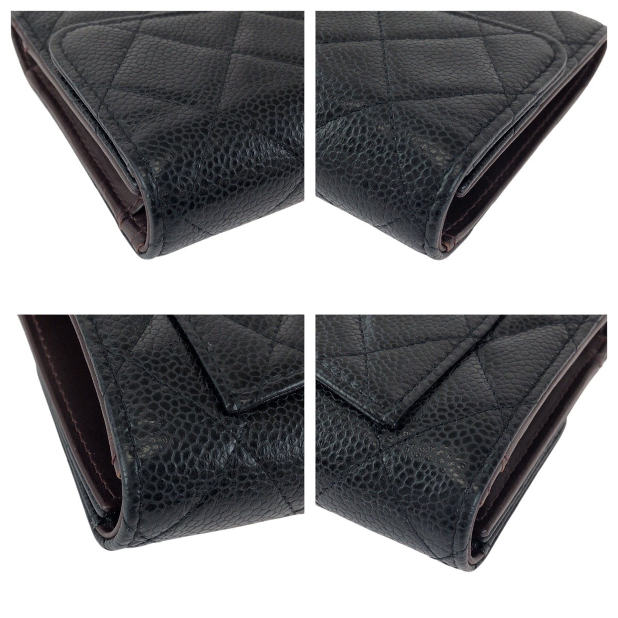 Chanel Black Grained Calfskin Long Wallet (Tri-Fold) (Pre-Owned)