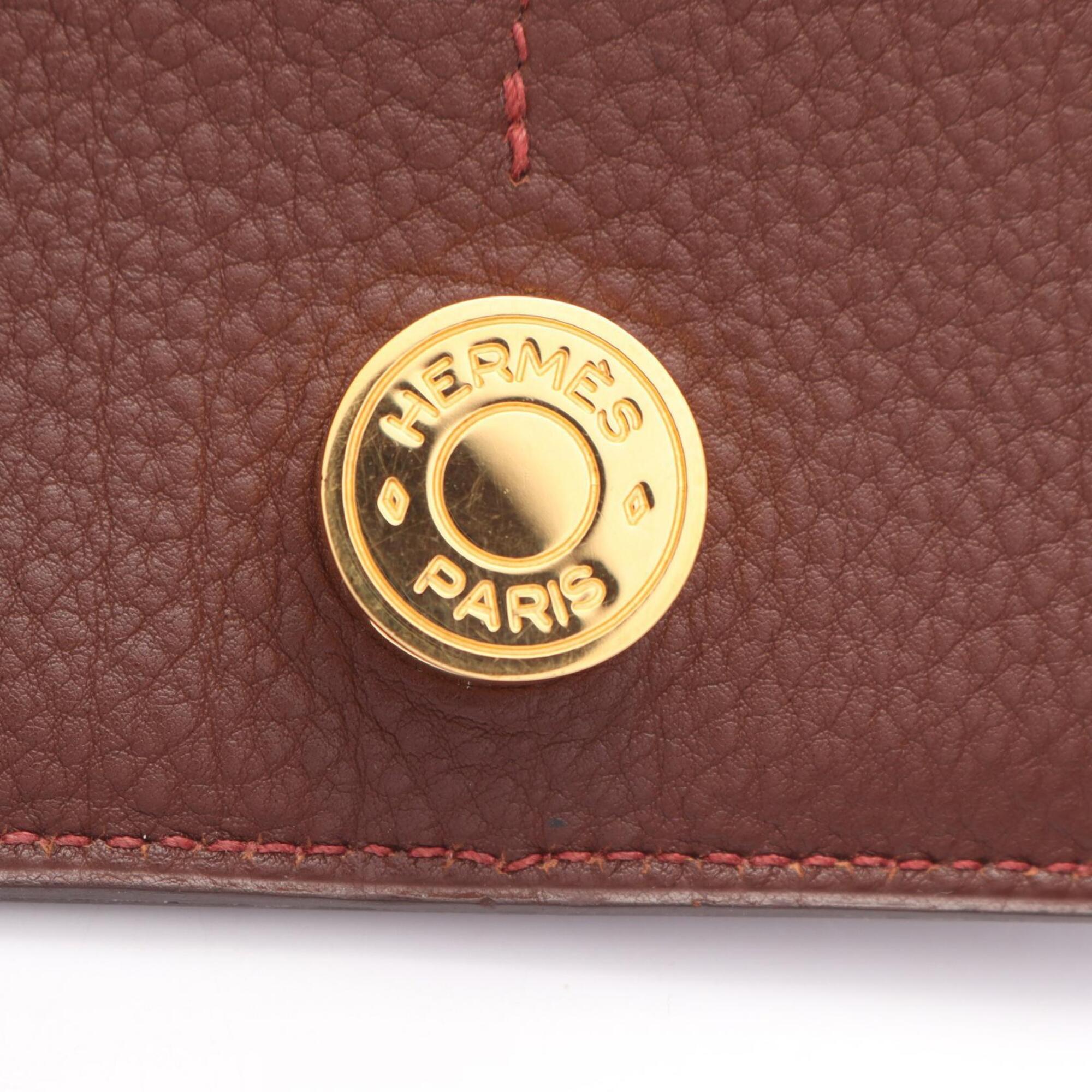 Hermes Brown Taurillon Clemence Leather Long Wallet (Bi-Fold) (Pre-Owned)