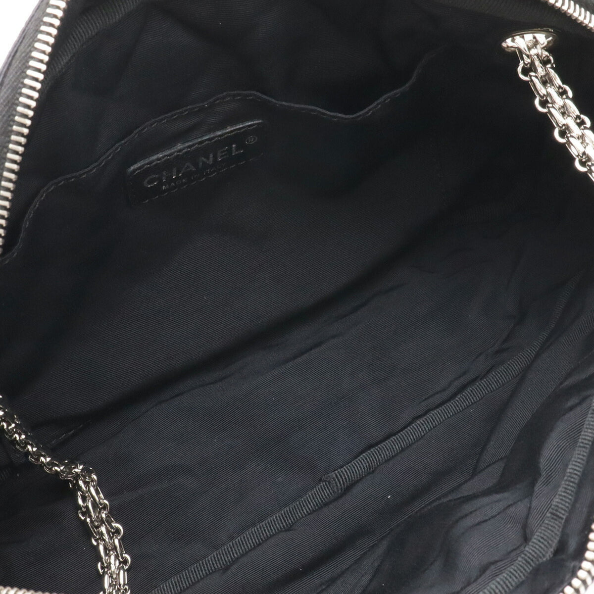 Chanel 2.55 Black Ivory Satin Canvas Shoulder Bag (Pre-Owned)