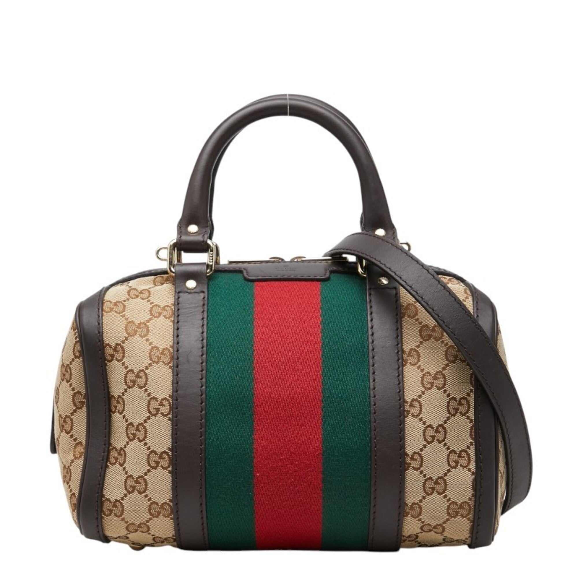 Gucci Beige Multi-Color Canvas Leather Handbag Shoulder Bag (Pre-Owned)