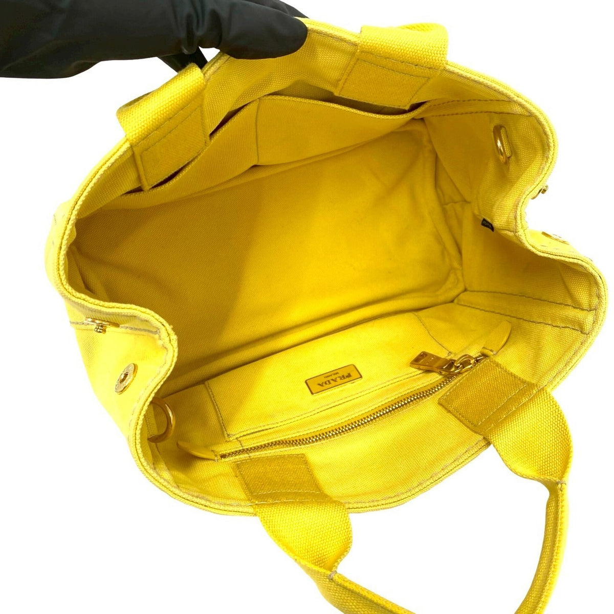 Prada Yellow Canvas Handbag Shoulder Bag Tote Bag (Pre-Owned)