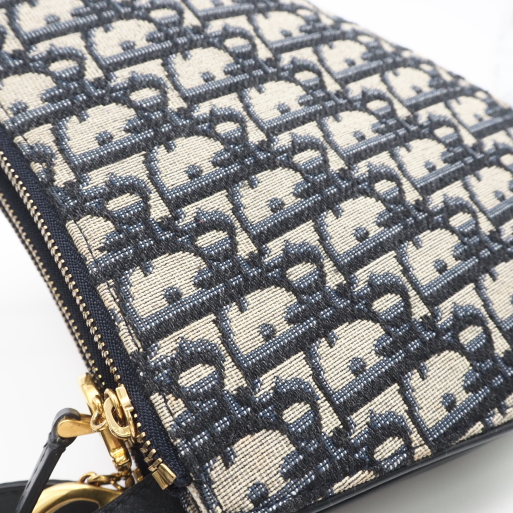 Christian Dior Beige Navy Leather Canvas Pouch Shoulder Bag (Pre-Owned)