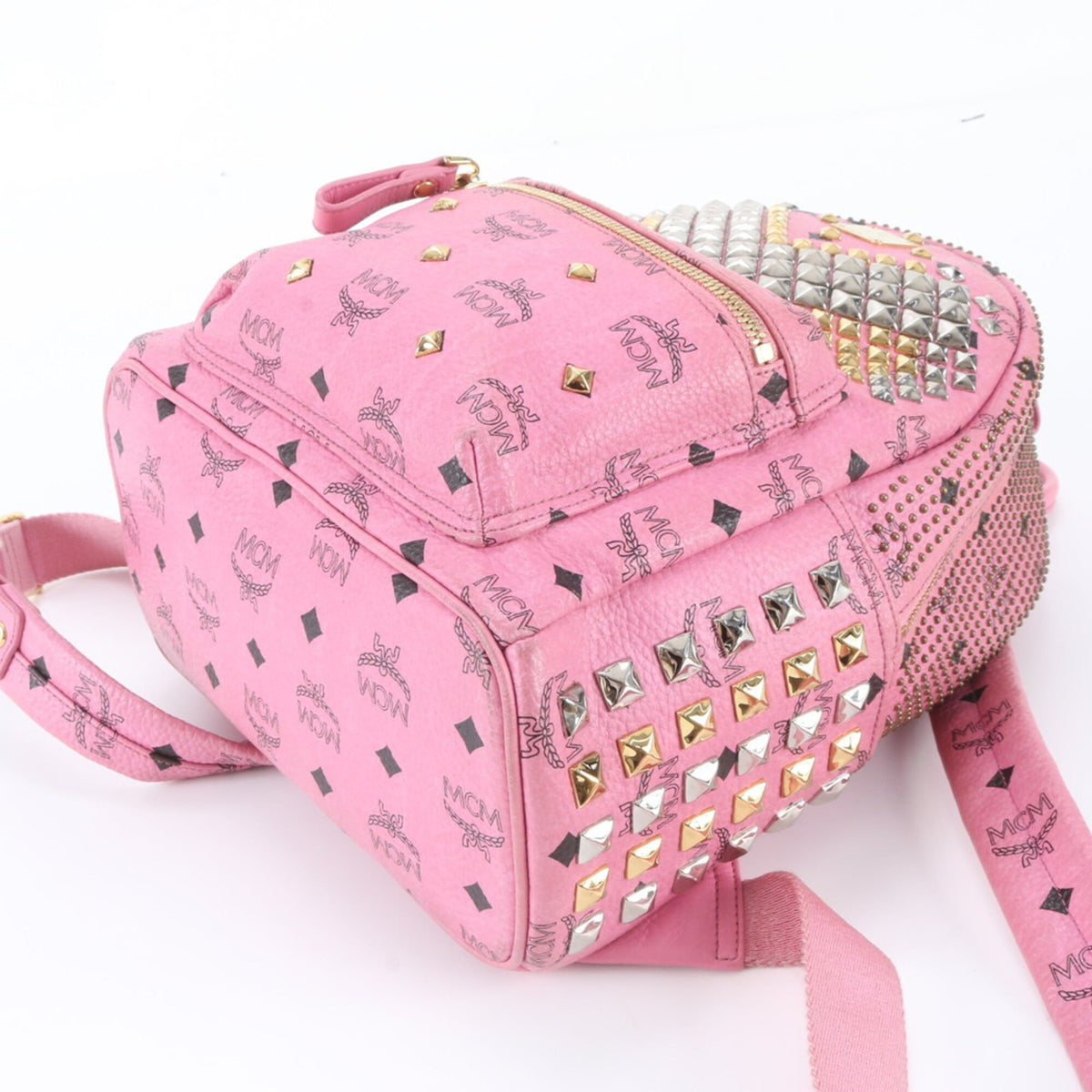 Mcm Pink Leather Coated Canvas Backpack Shoulder Bag (Pre-Owned)