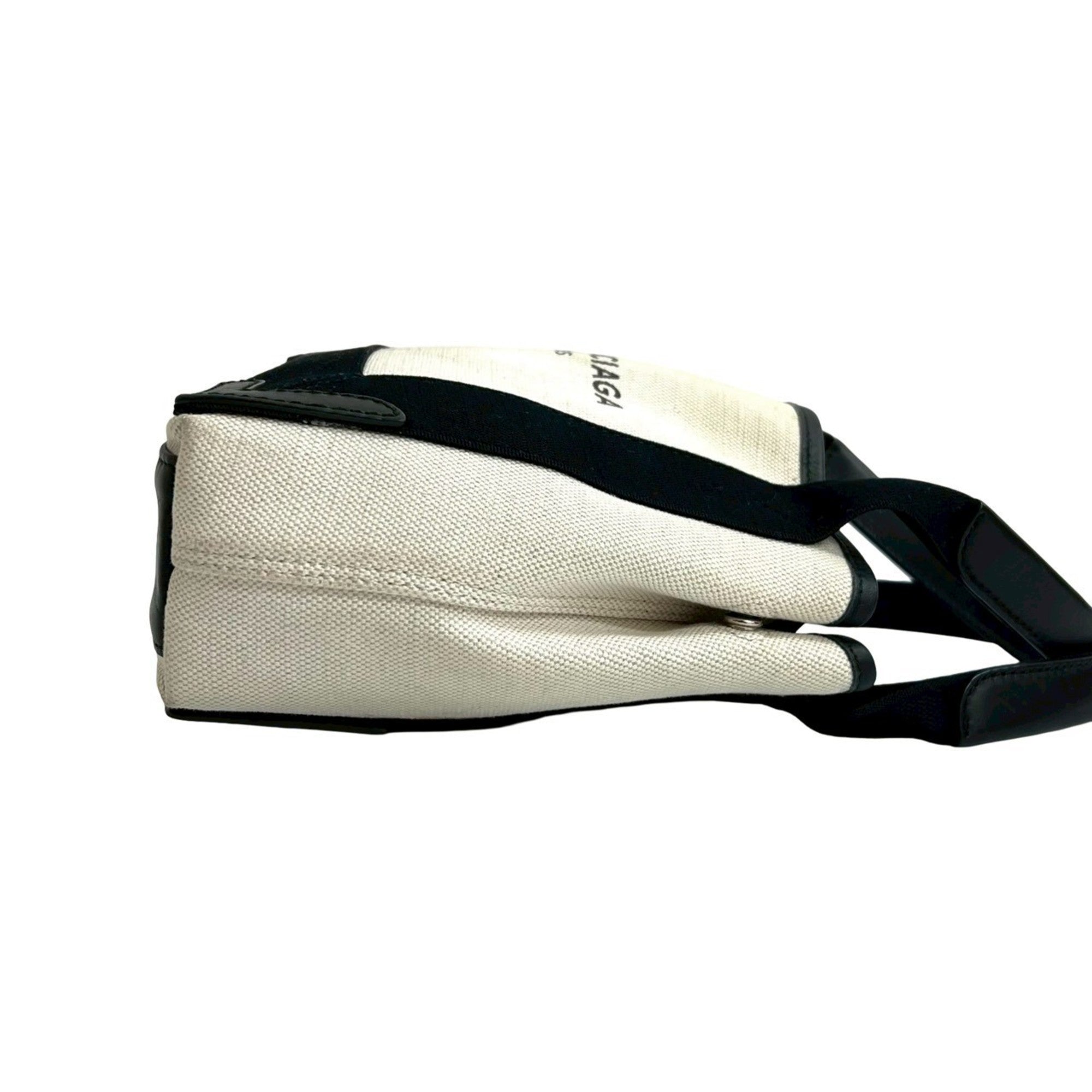 Balenciaga Black Ivory Canvas Leather Handbag Pouch Shoulder Bag (Pre-Owned)
