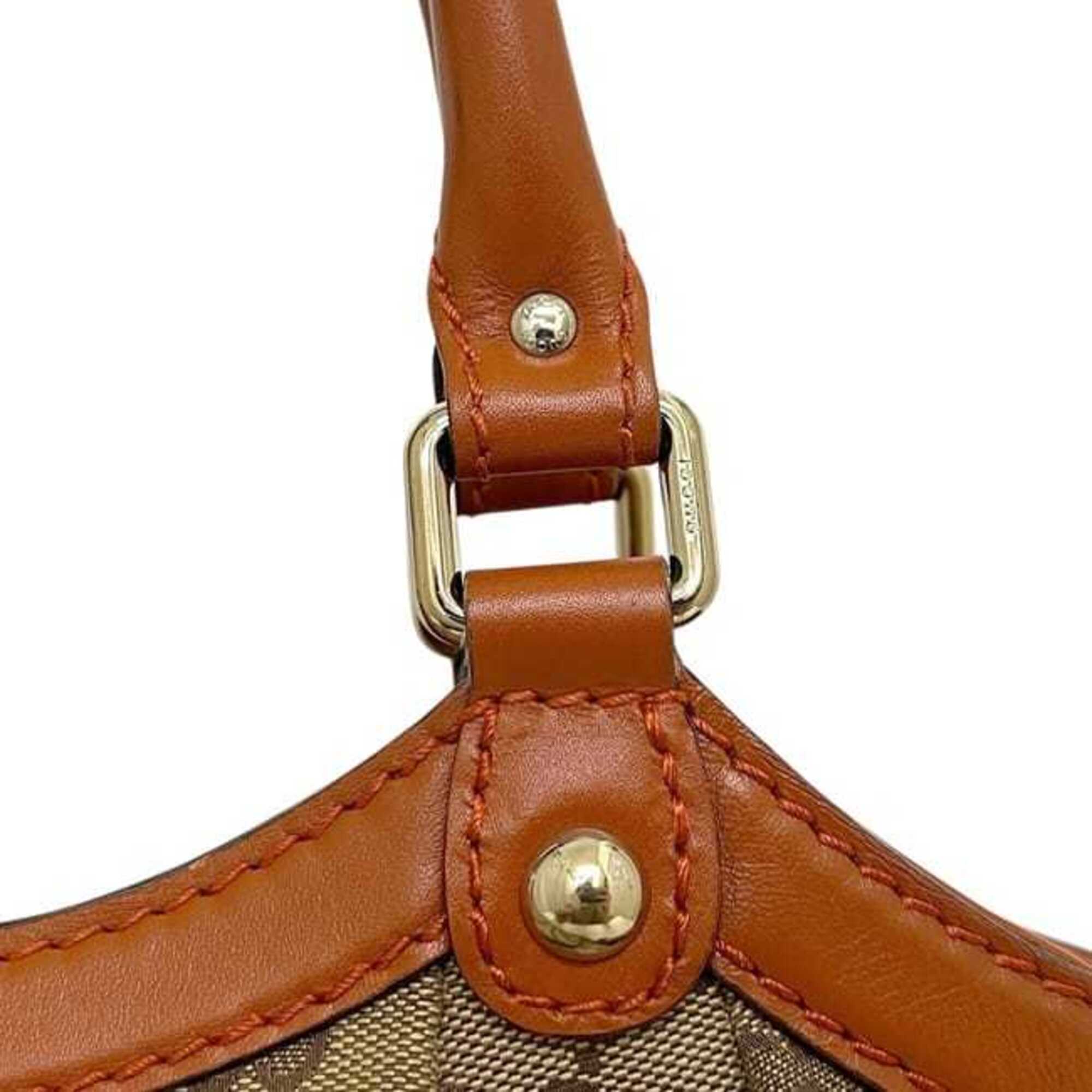 Gucci Gg Canvas Beige Orange Gg Canvas Leather Tote Bag (Pre-Owned)