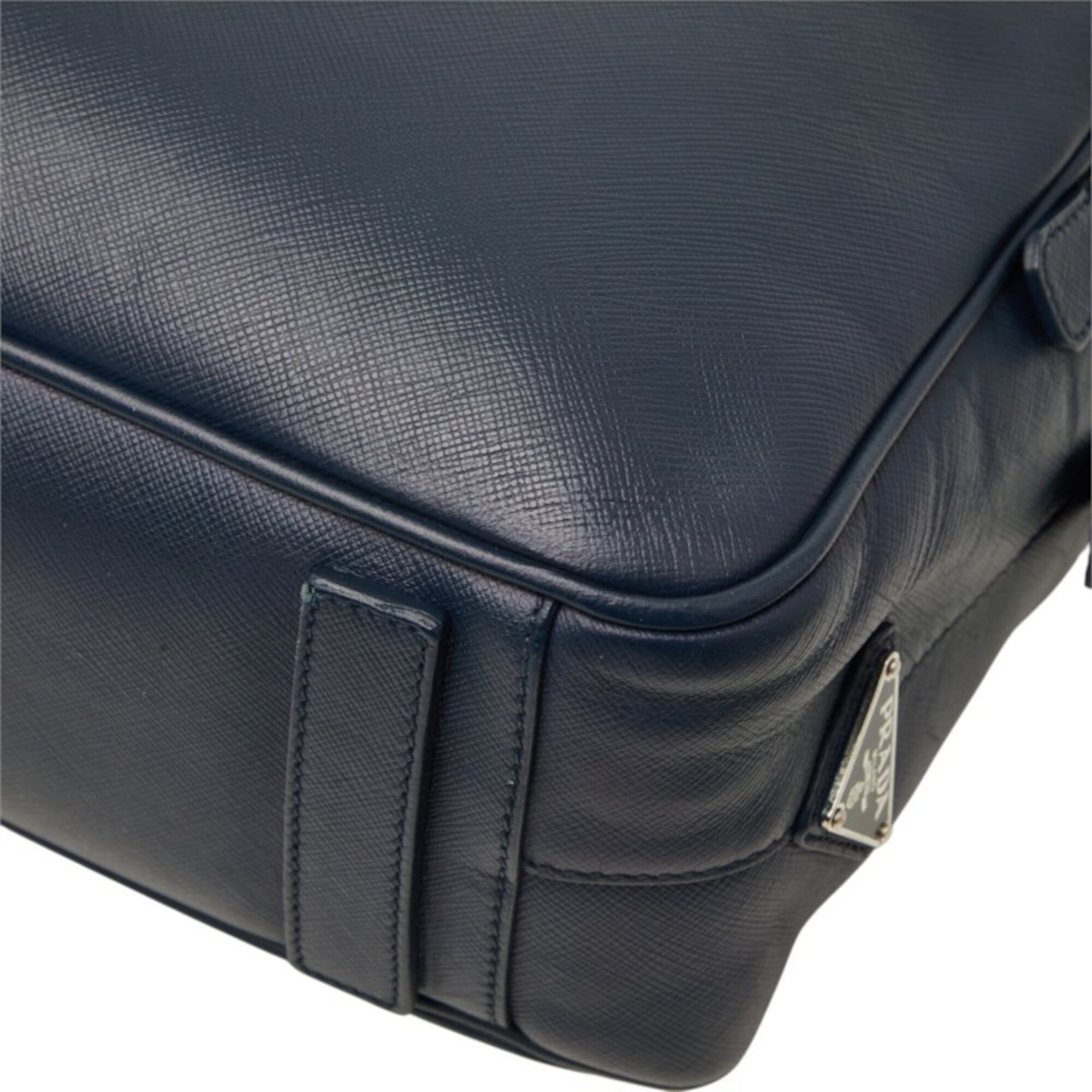 Prada Navy Saffiano Triangle Leather Briefcase (Pre-Owned)