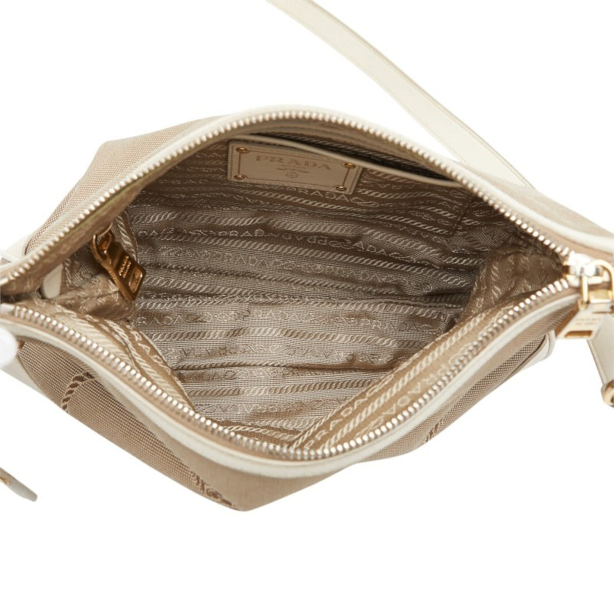 Prada Beige White Canvas Leather Shoulder Bag (Pre-Owned)