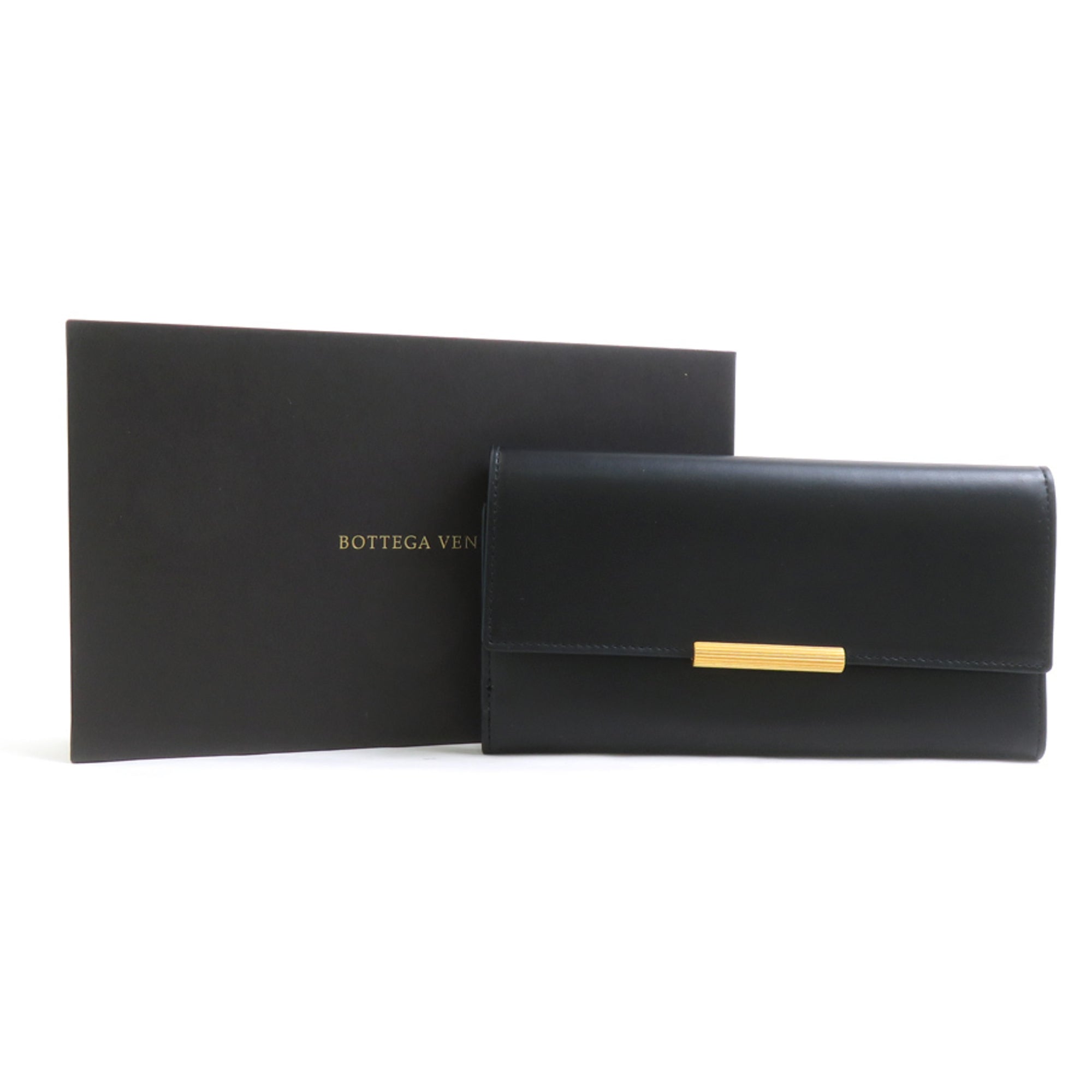 Bottega Veneta Black Leather Long Wallet (Bi-Fold) (Pre-Owned)