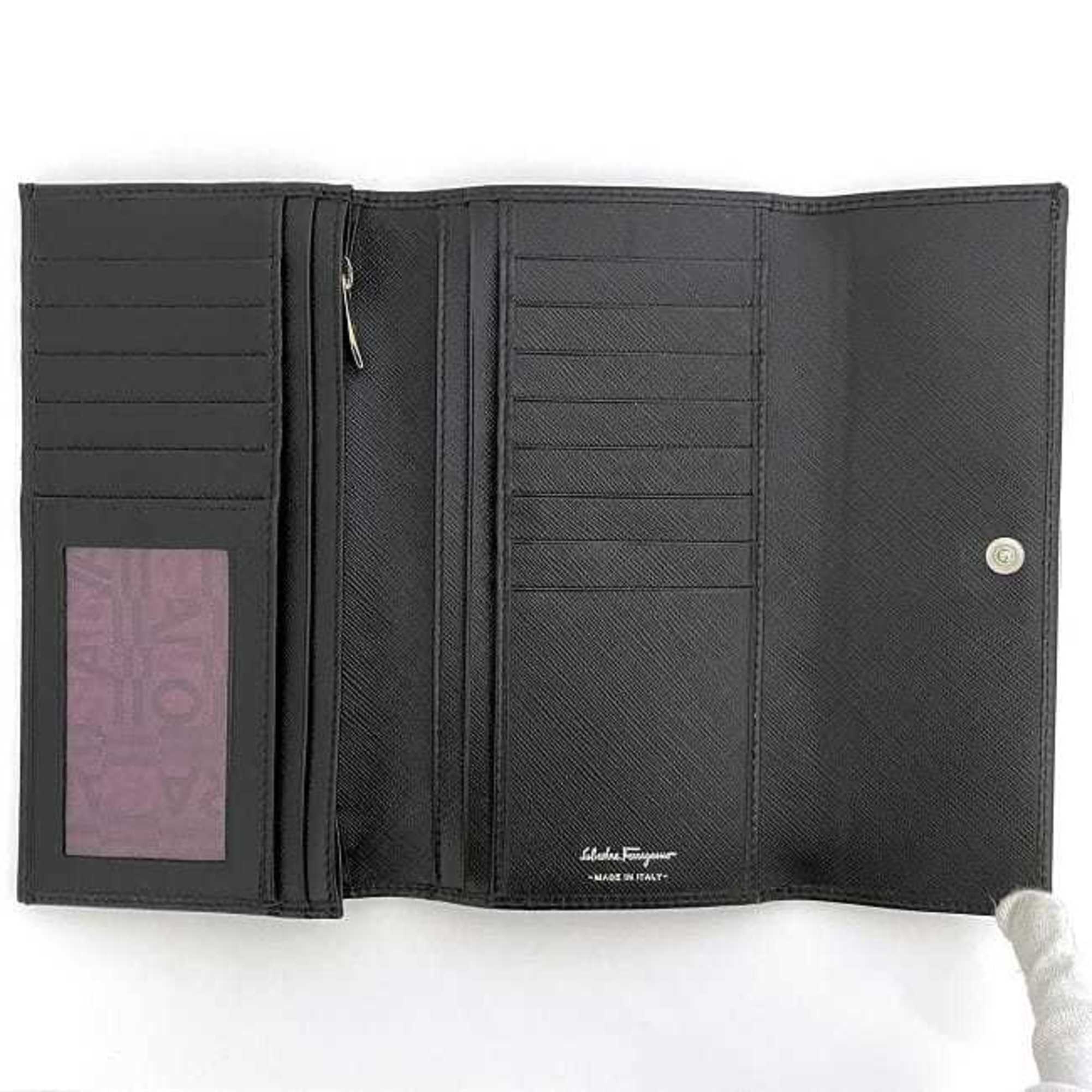 Salvatore Ferragamo Black Leather Long Wallet (Tri-Fold) (Pre-Owned)