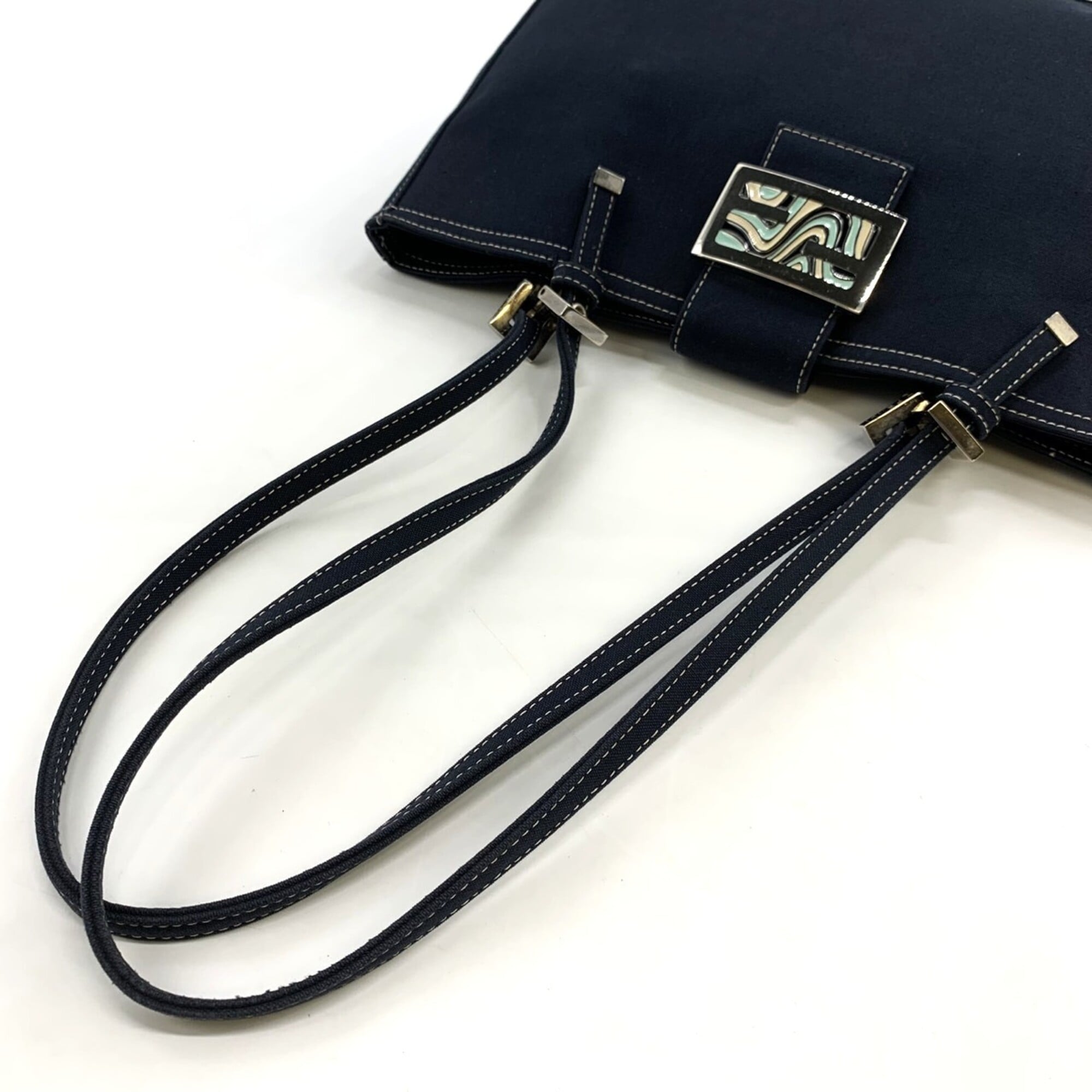 Fendi Navy Canvas Shoulder Bag Tote Bag (Pre-Owned)