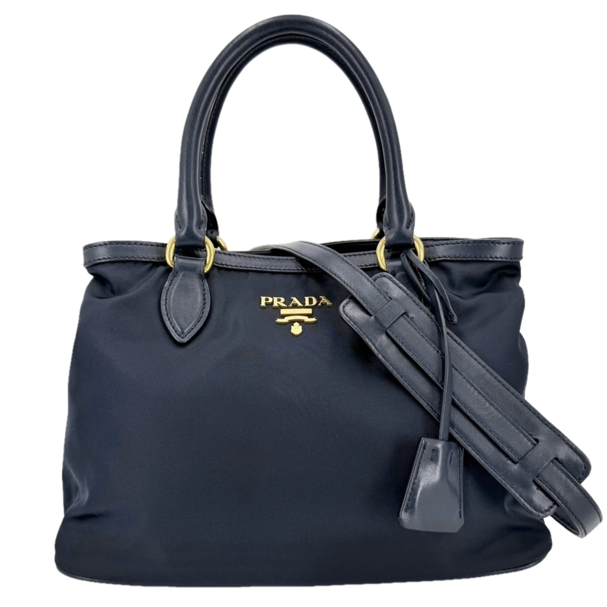 Prada Navy Nylon Leather Handbag Shoulder Bag (Pre-Owned)