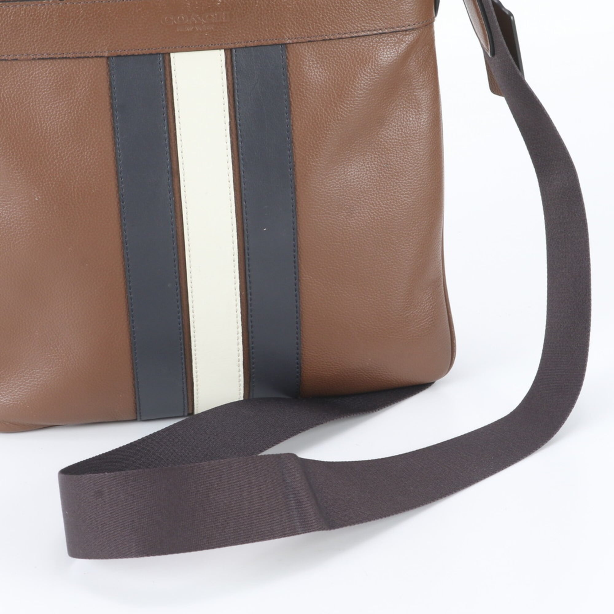Coach Brown Navy Leather Messenger Bag Shoulder Bag (Pre-Owned)