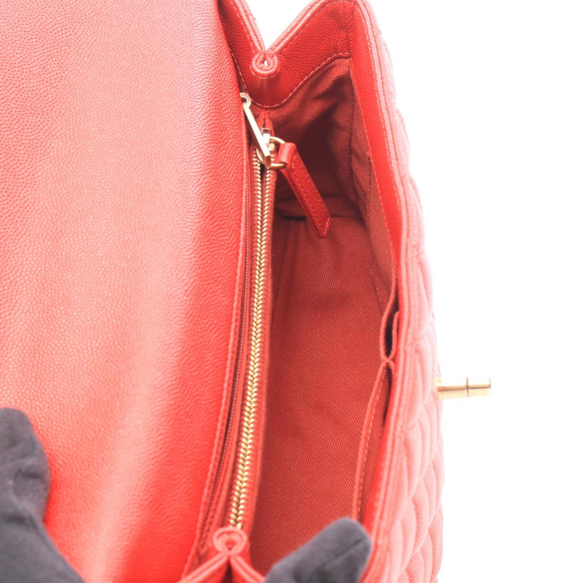 Chanel Matelasse Red Color Grained Calfskin Handbag (Pre-Owned)