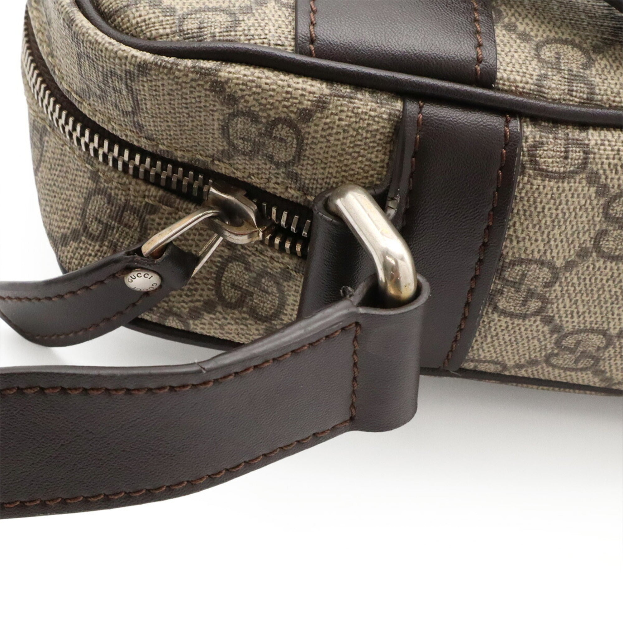 Gucci Beige Dark Brown Khaki Gg Supreme Canvas Shoulder Bag (Pre-Owned)