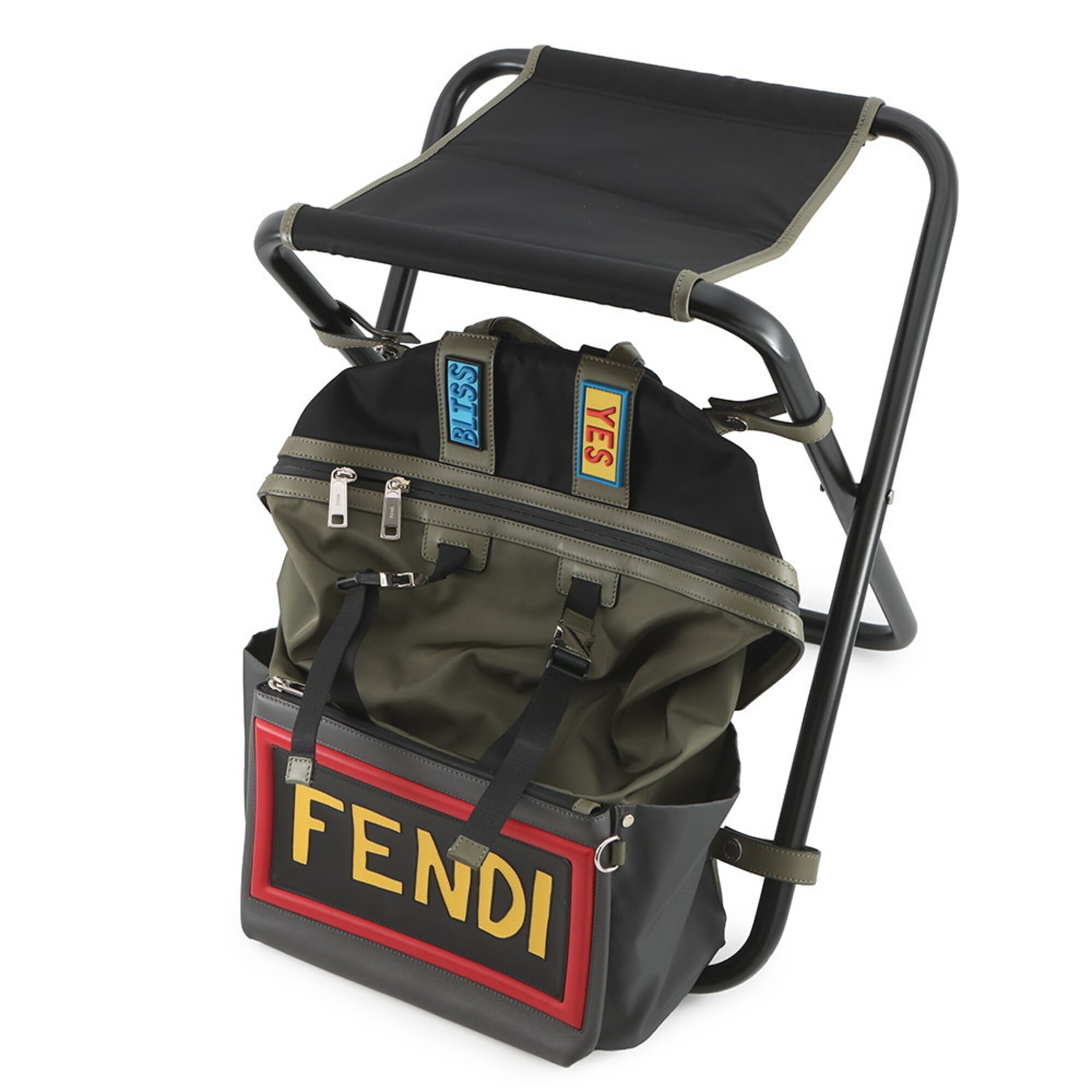 Fendi Khaki Multi-Color Nylon Leather Handbag (Pre-Owned)
