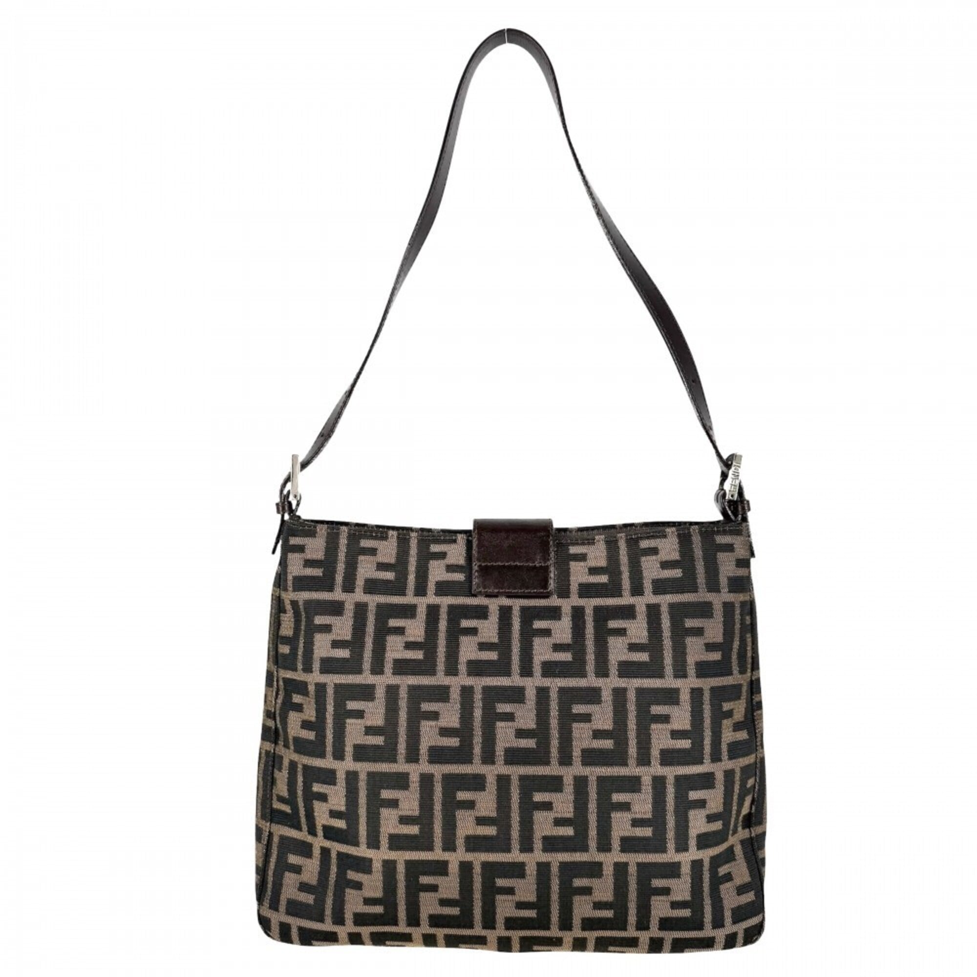 Fendi Zucca Brown Canvas Leather Shoulder Bag (Pre-Owned)