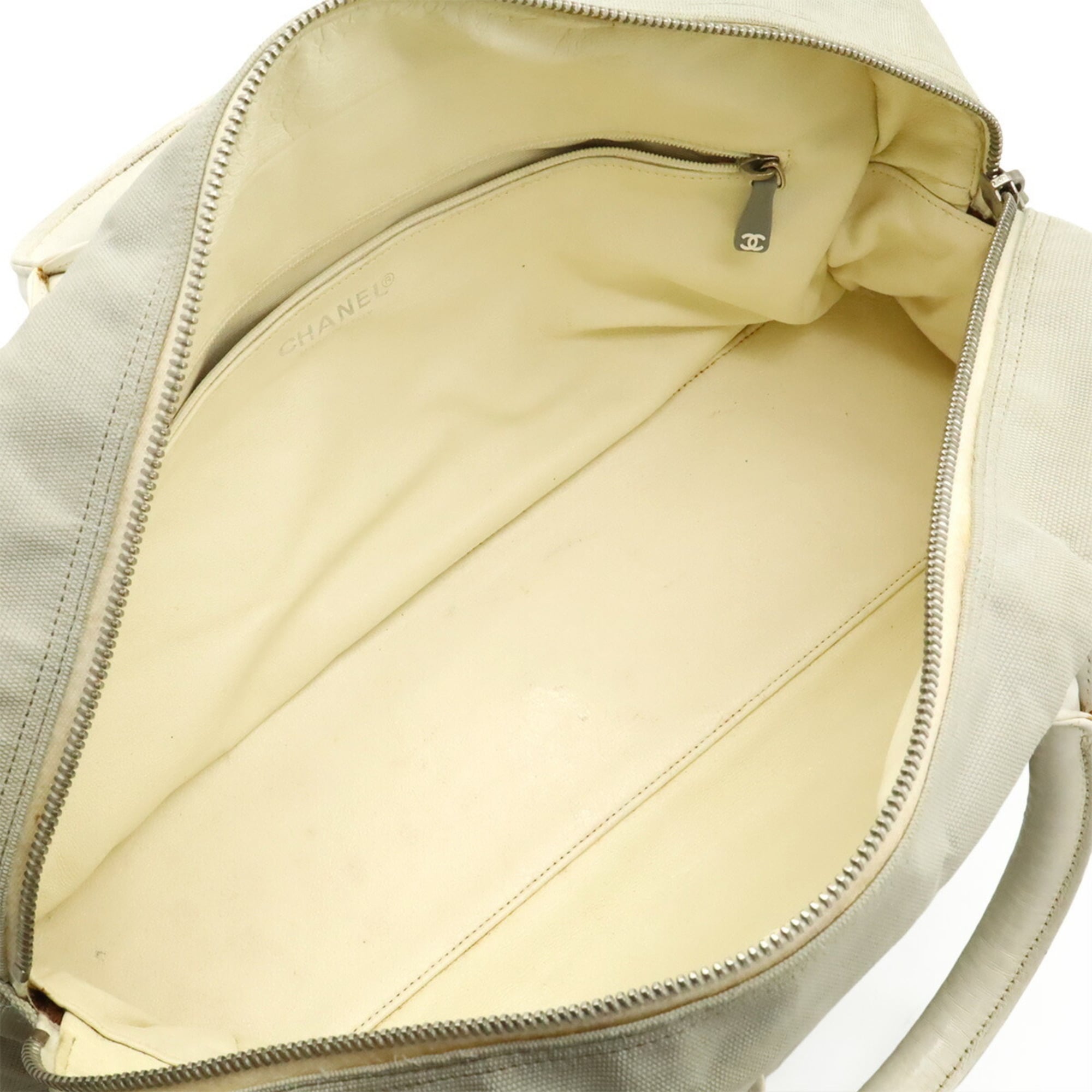 Chanel Sport Light Gray White Canvas Leather Handbag (Pre-Owned)