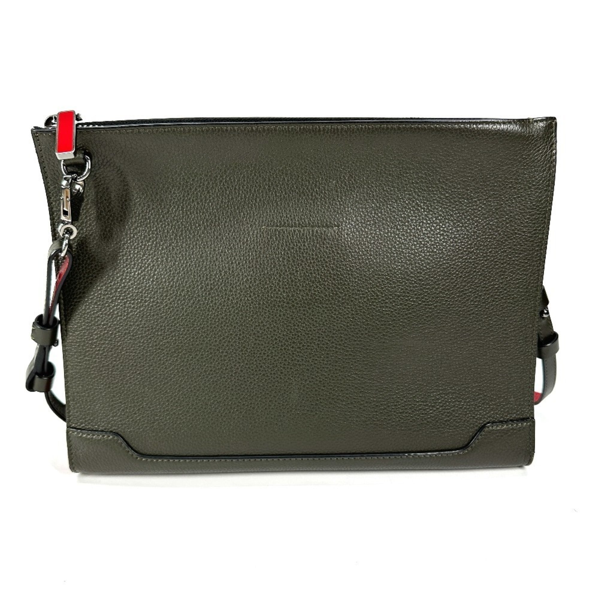 Christian Louboutin Khaki Leather Clutch Bag Shoulder Bag (Pre-Owned)