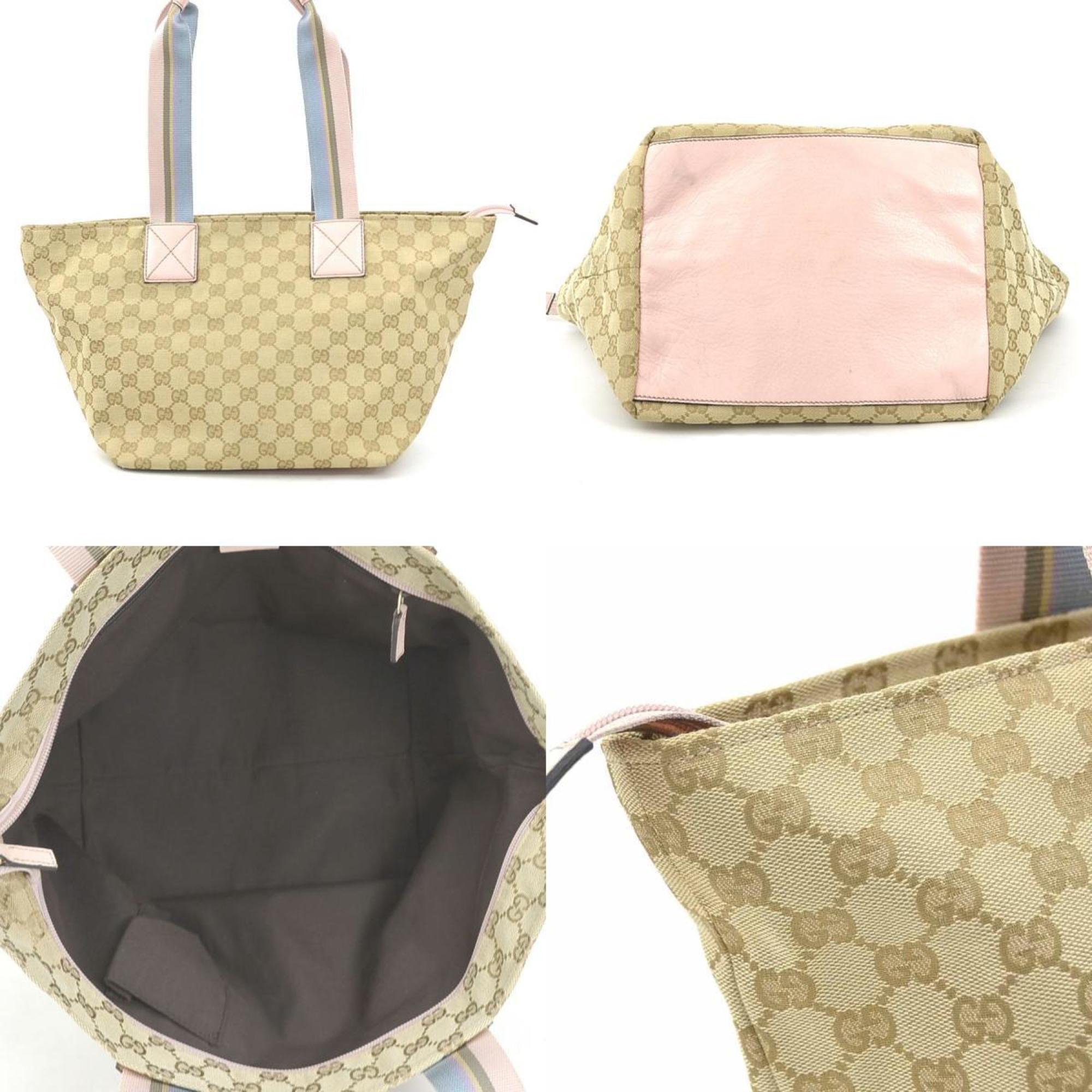 Gucci Beige Blue Pink Gg Canvas Leather Shoulder Bag Tote Bag (Pre-Owned)