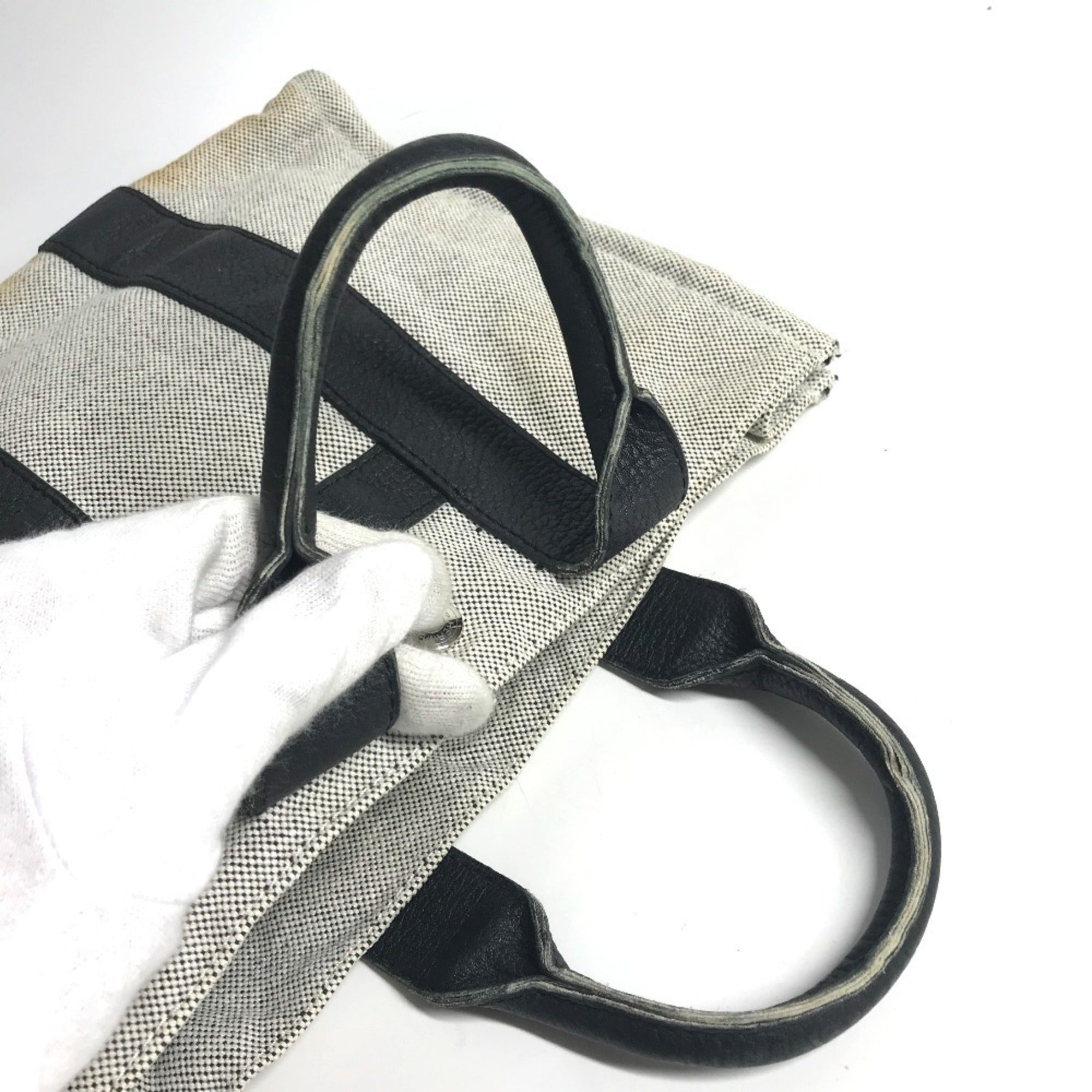 Hermes Black Gray Toile H Leather Handbag Tote Bag (Pre-Owned)