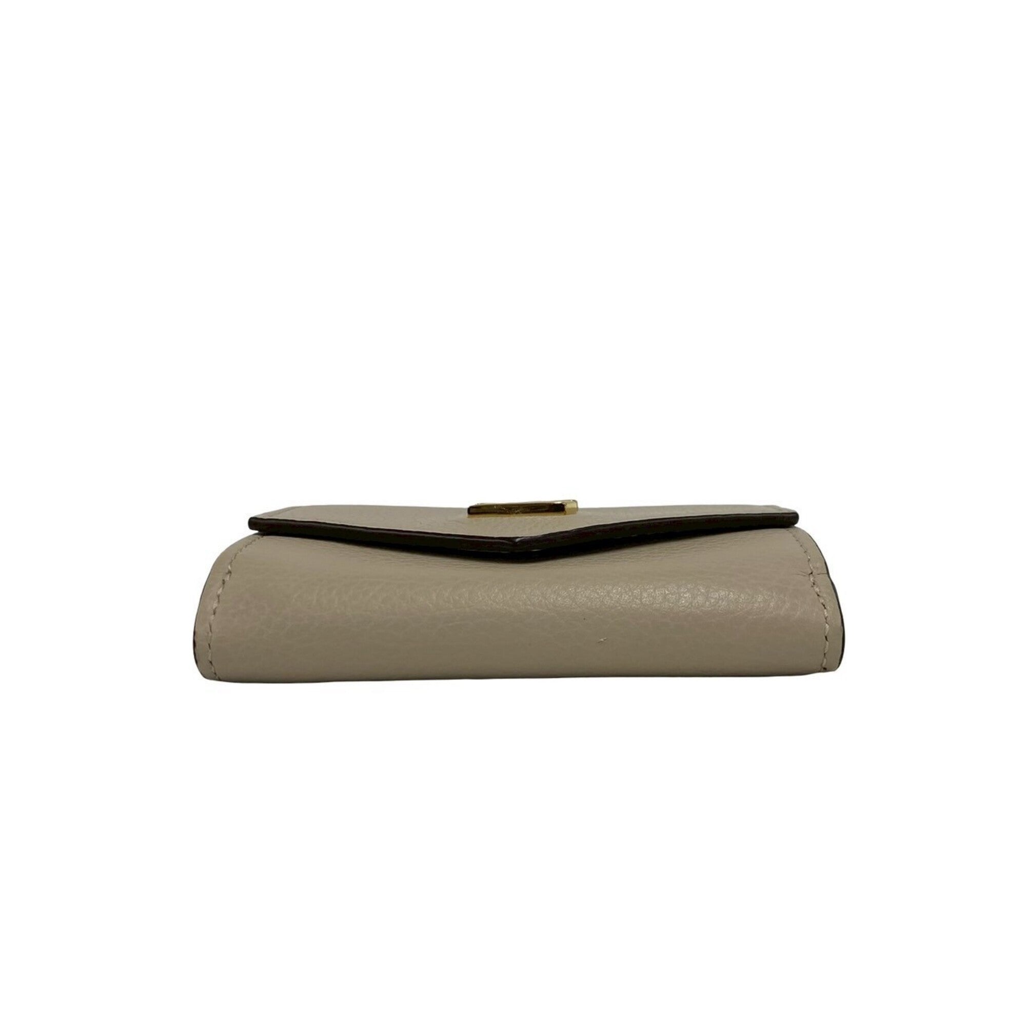 Louis Vuitton Beige Gray Leather Wallet (Tri-Fold) (Pre-Owned)