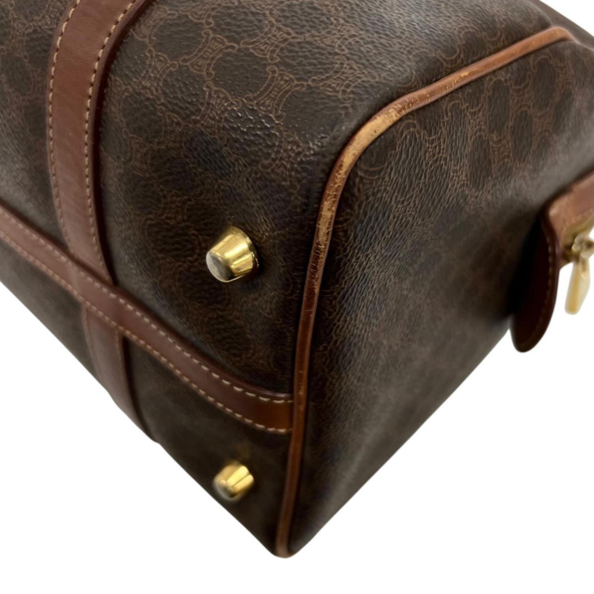 Celine Brown Coated Canvas Leather Boston Bag Handbag (Pre-Owned)