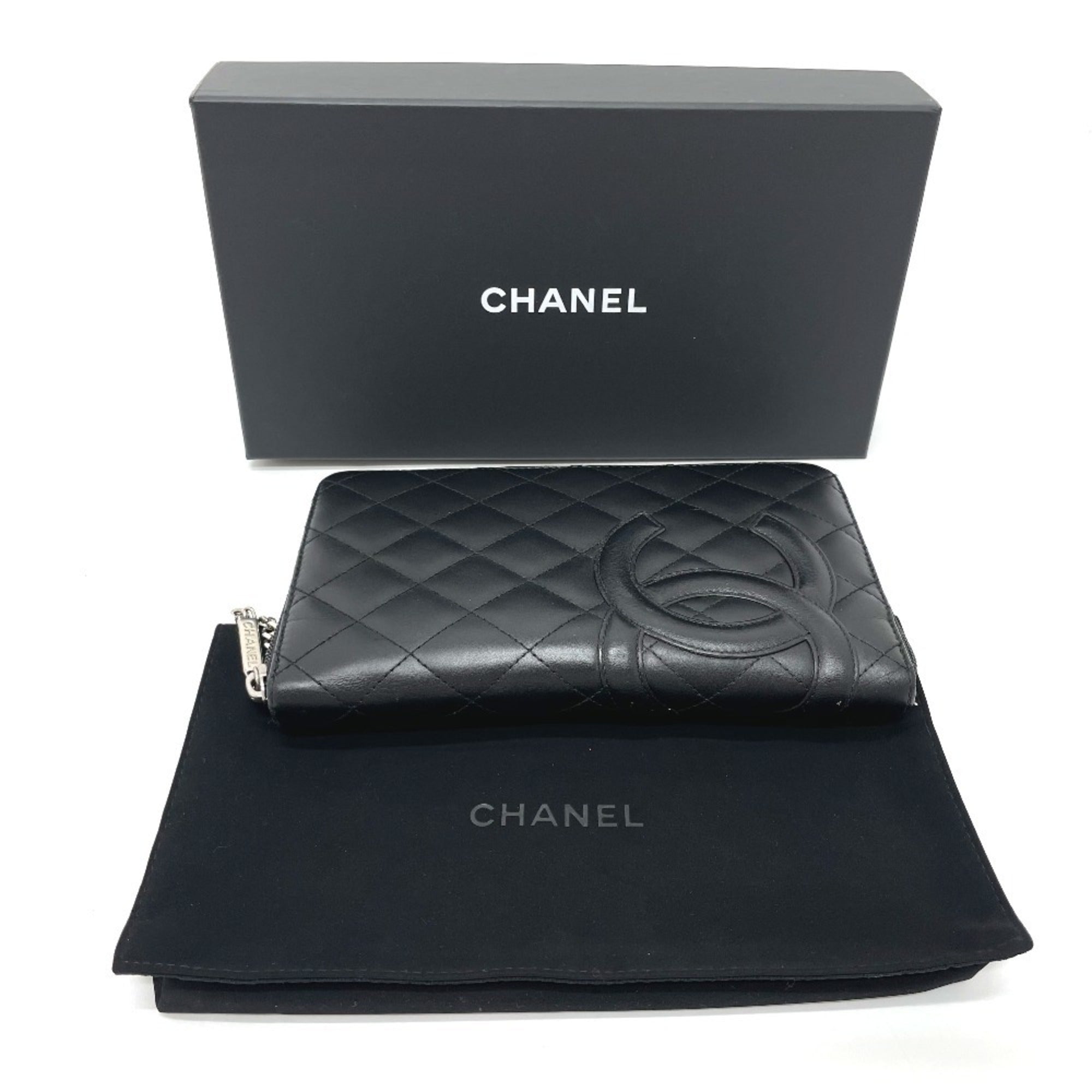 Chanel Cambon Black Pink Leather Long Wallet (Bi-Fold) (Pre-Owned)