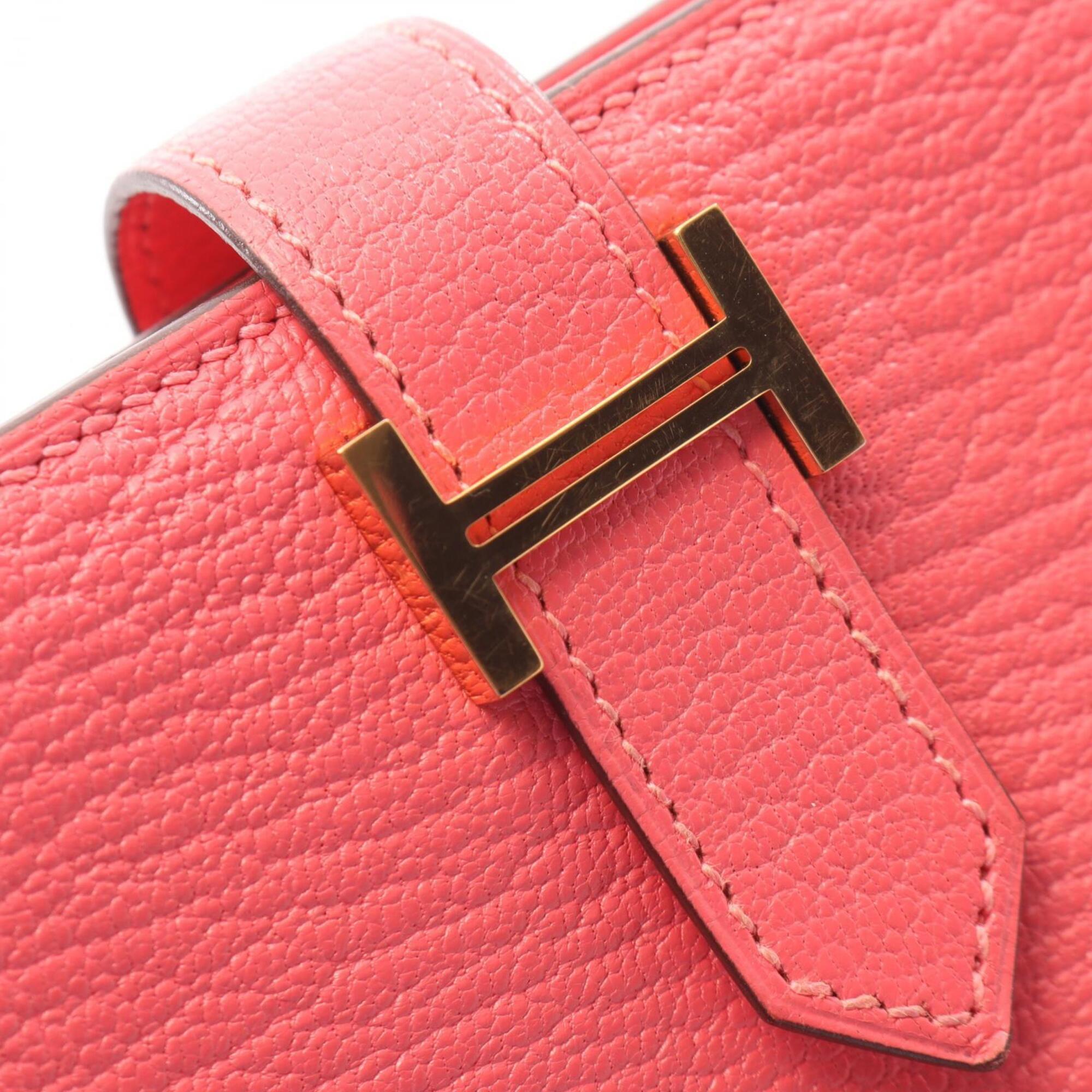 Hermes Pink Rose Azalee Chevre Leather Long Wallet (Bi-Fold) (Pre-Owned)