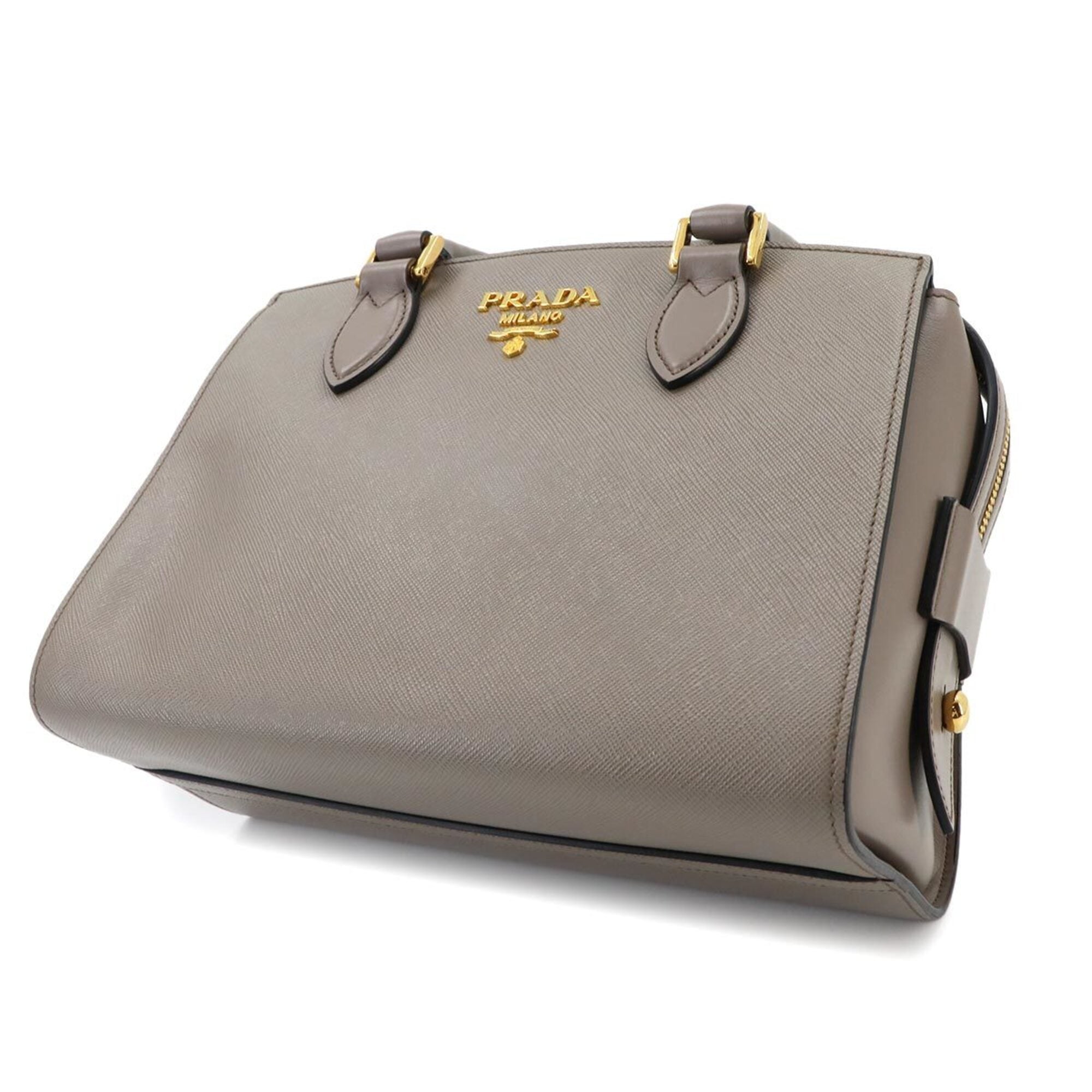 Prada Gray Saffiano Metal Handbag Shoulder Bag (Pre-Owned)