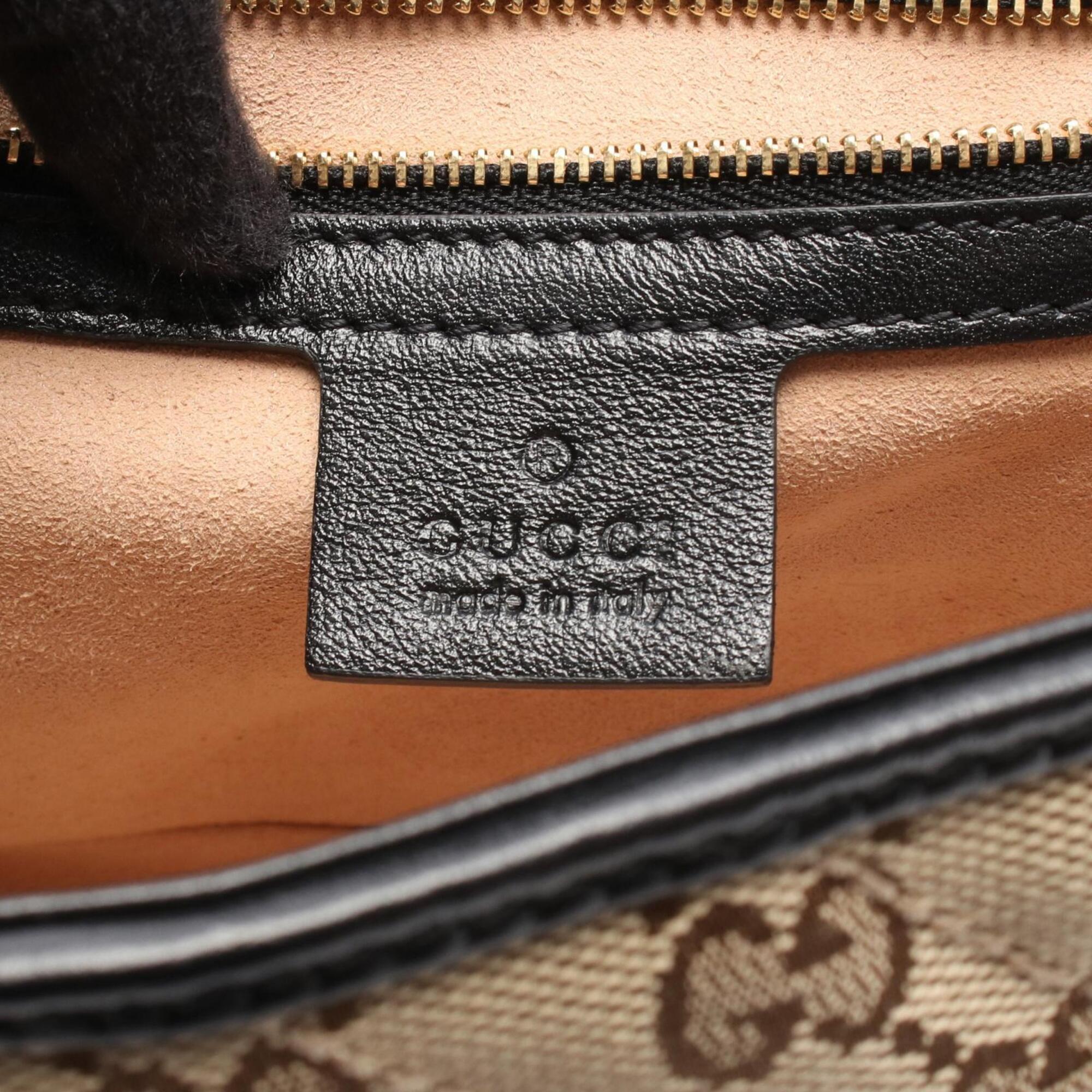 Gucci Beige Black Brown Canvas Leather Handbag Shoulder Bag (Pre-Owned)