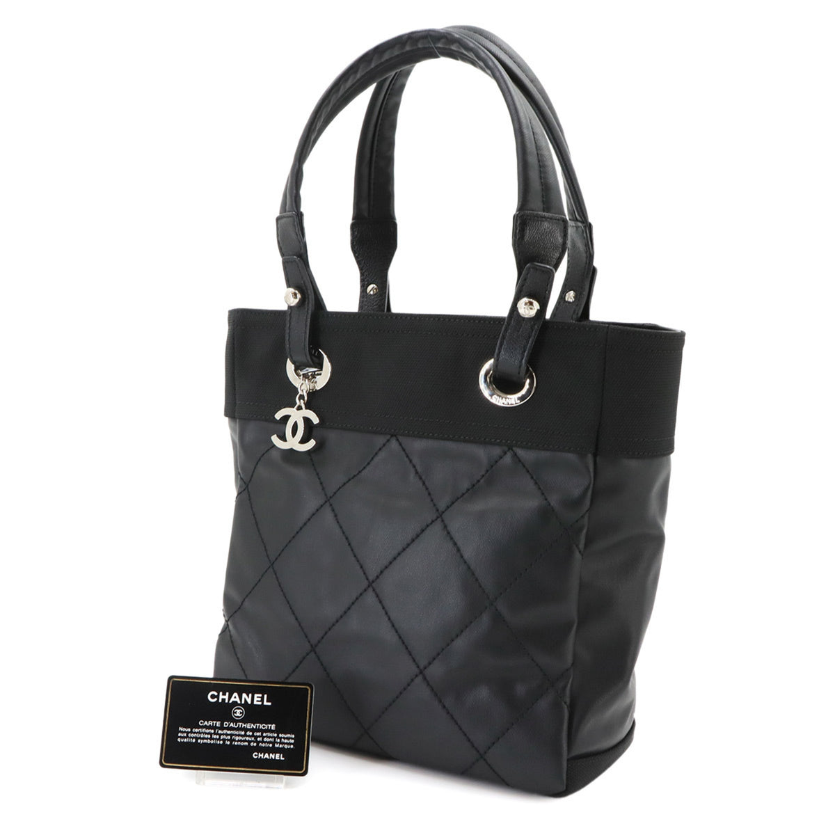 Chanel Black Nylon Pvc Leather Handbag Tote Bag (Pre-Owned)