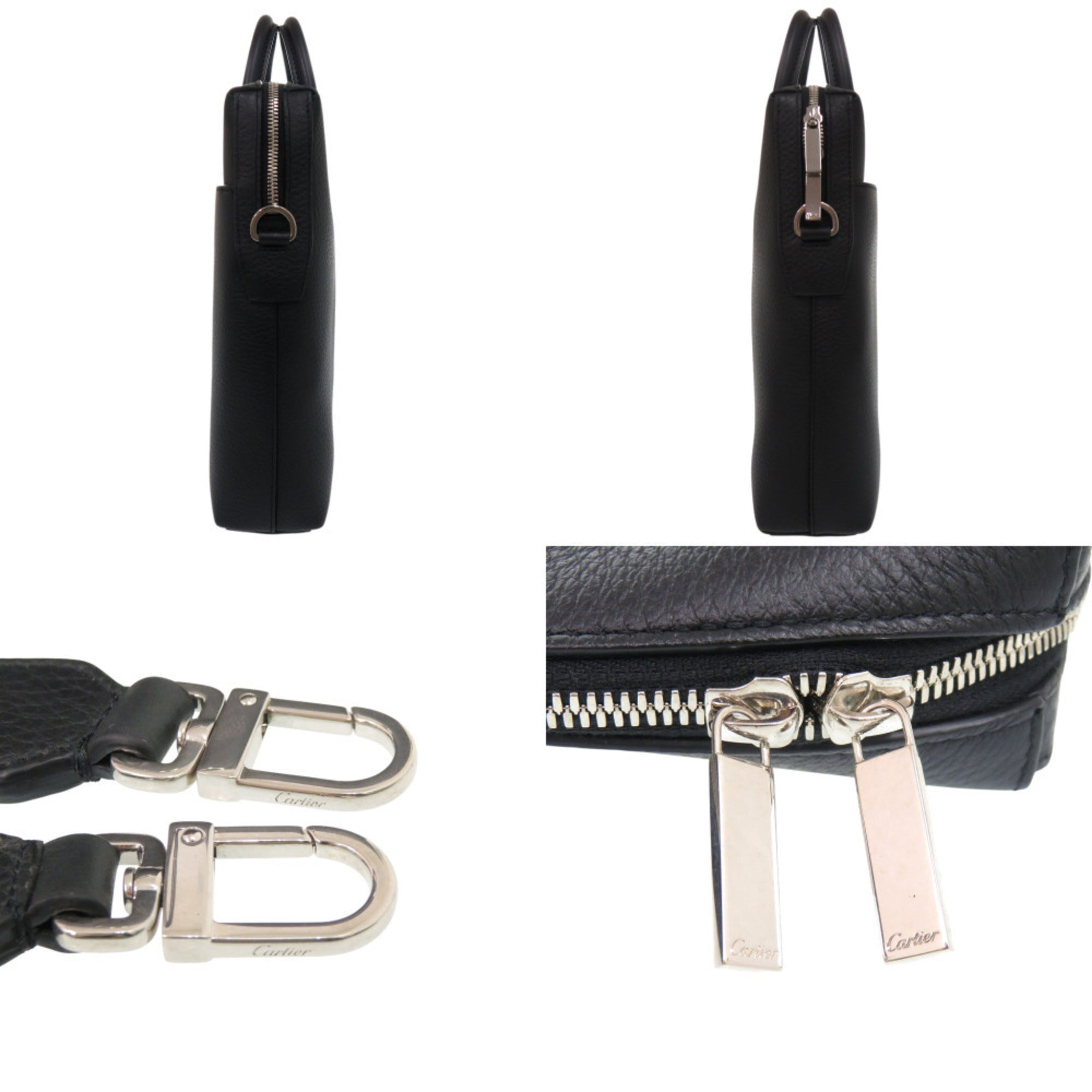 Cartier Black Leather Briefcase Handbag Shoulder Bag (Pre-Owned)