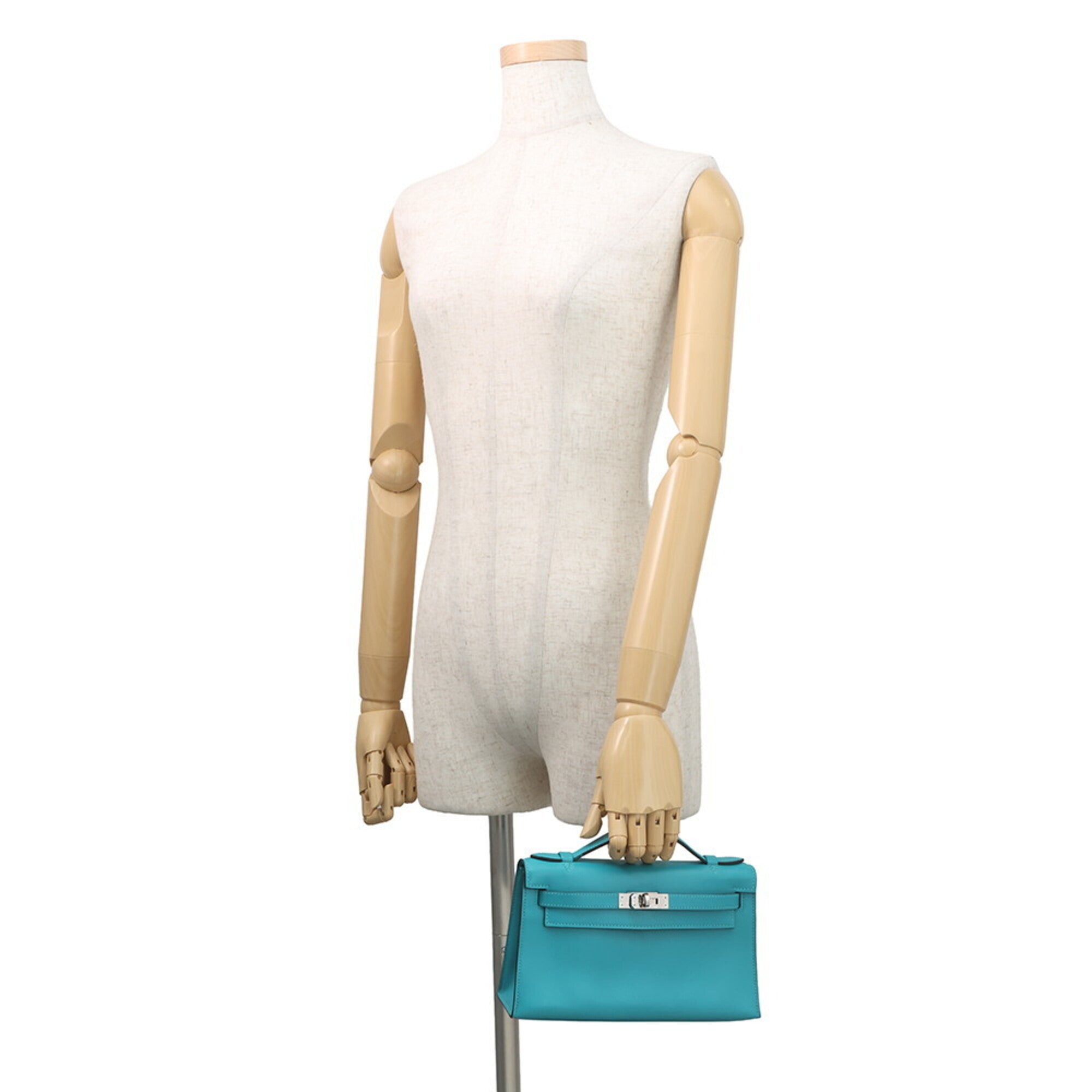 Hermes Blue Paon Swift Leather Handbag Pochette (Pre-Owned)