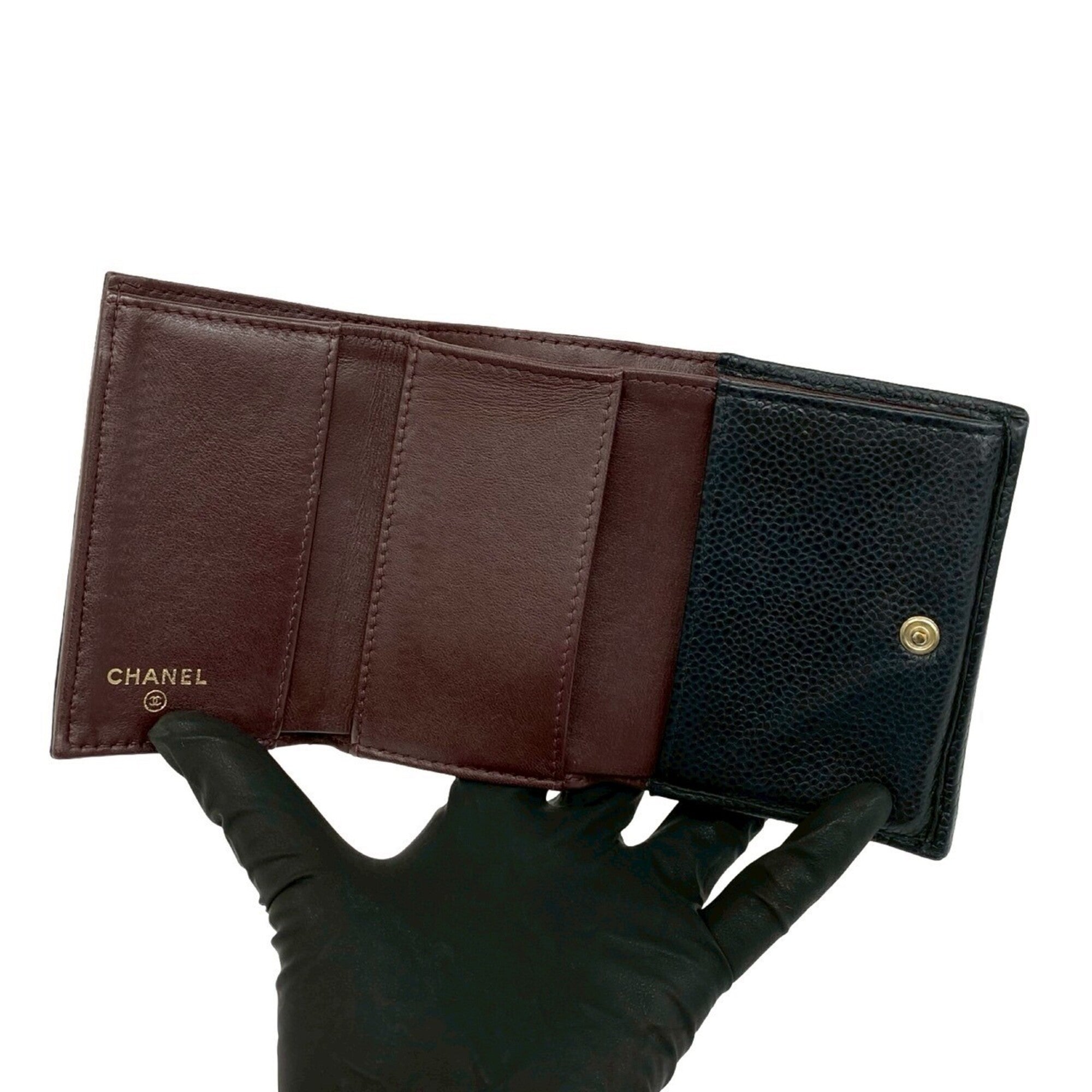 Chanel Black Grained Calfskin Wallet (Tri-Fold) (Pre-Owned)