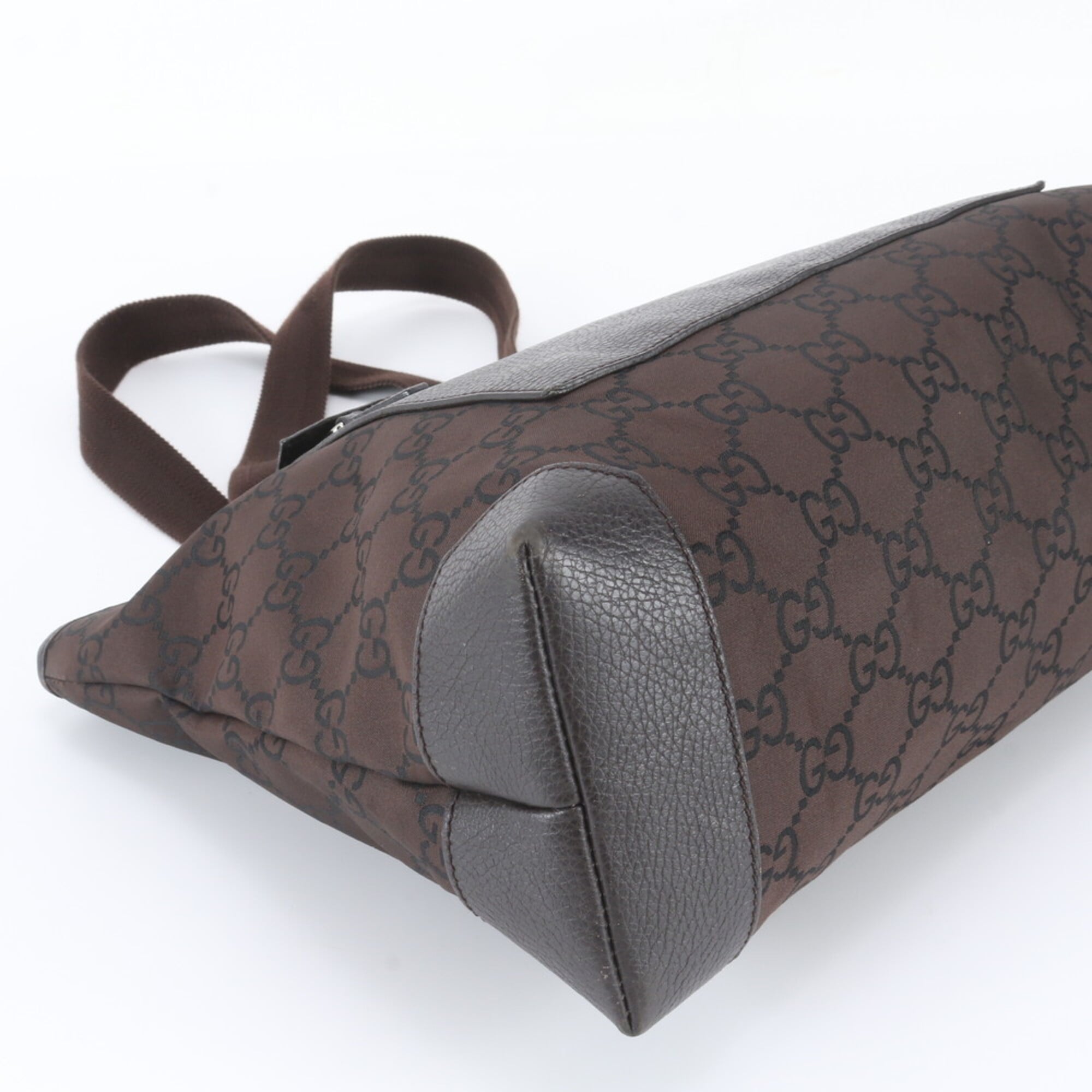 Gucci Brown Leather Nylon Shoulder Bag Tote Bag (Pre-Owned)
