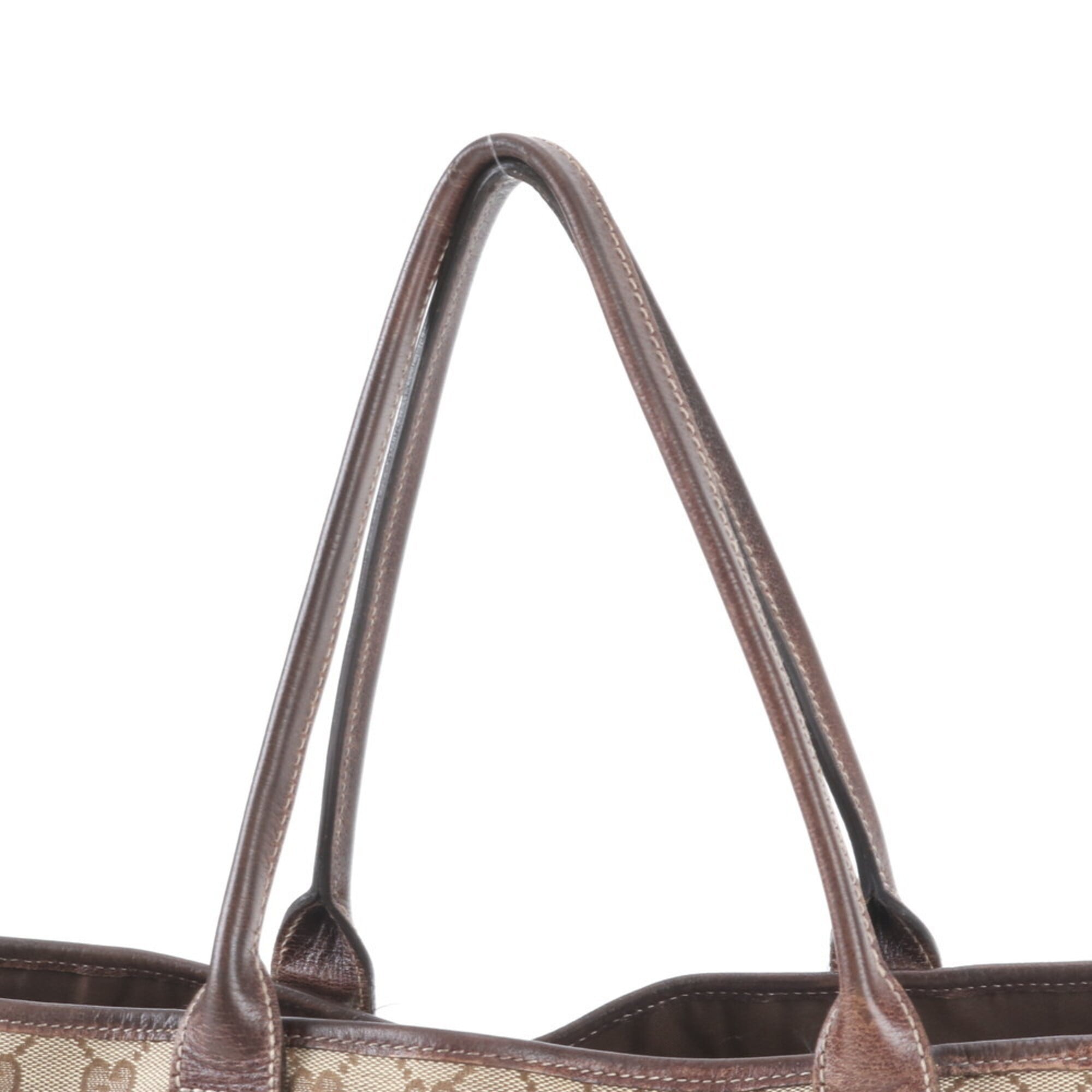 Gucci Gg Canvas Brown Leather Canvas Handbag Tote Bag (Pre-Owned)