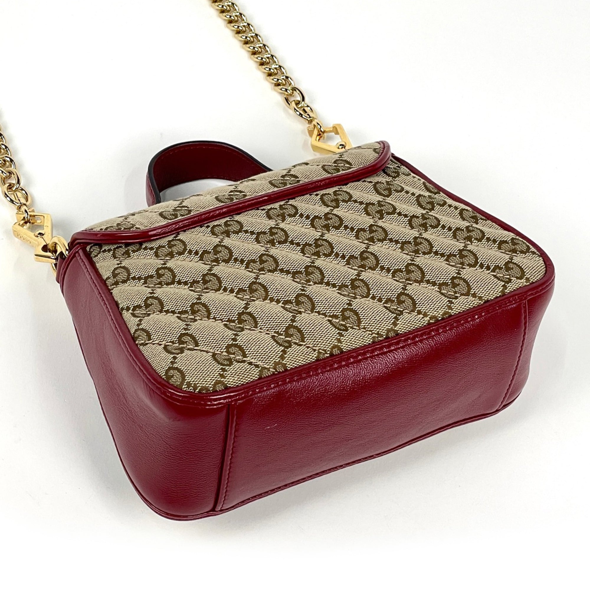 Gucci Beige Red Color Gg Canvas Leather Handbag Shoulder Bag (Pre-Owned)
