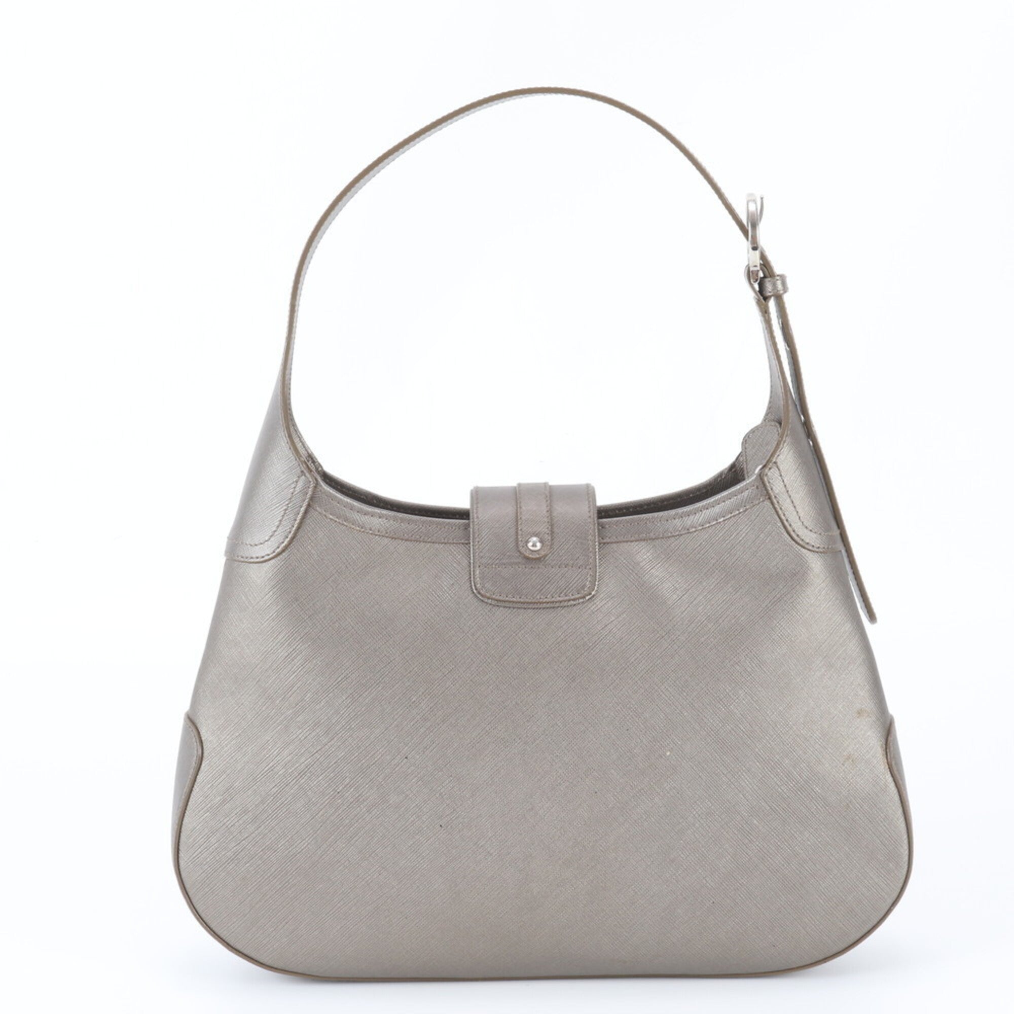 Salvatore Ferragamo Gancini Beige Gray Leather Handbag Shoulder Bag (Pre-Owned)