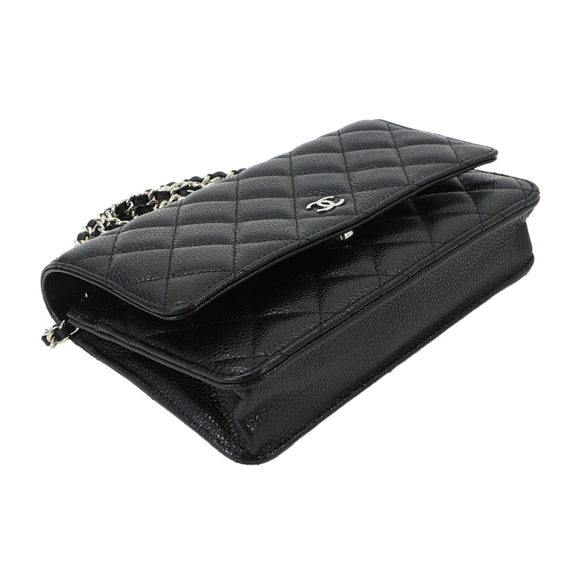 Chanel Black Grained Calfskin Chain/Shoulder Wallet (Pre-Owned)