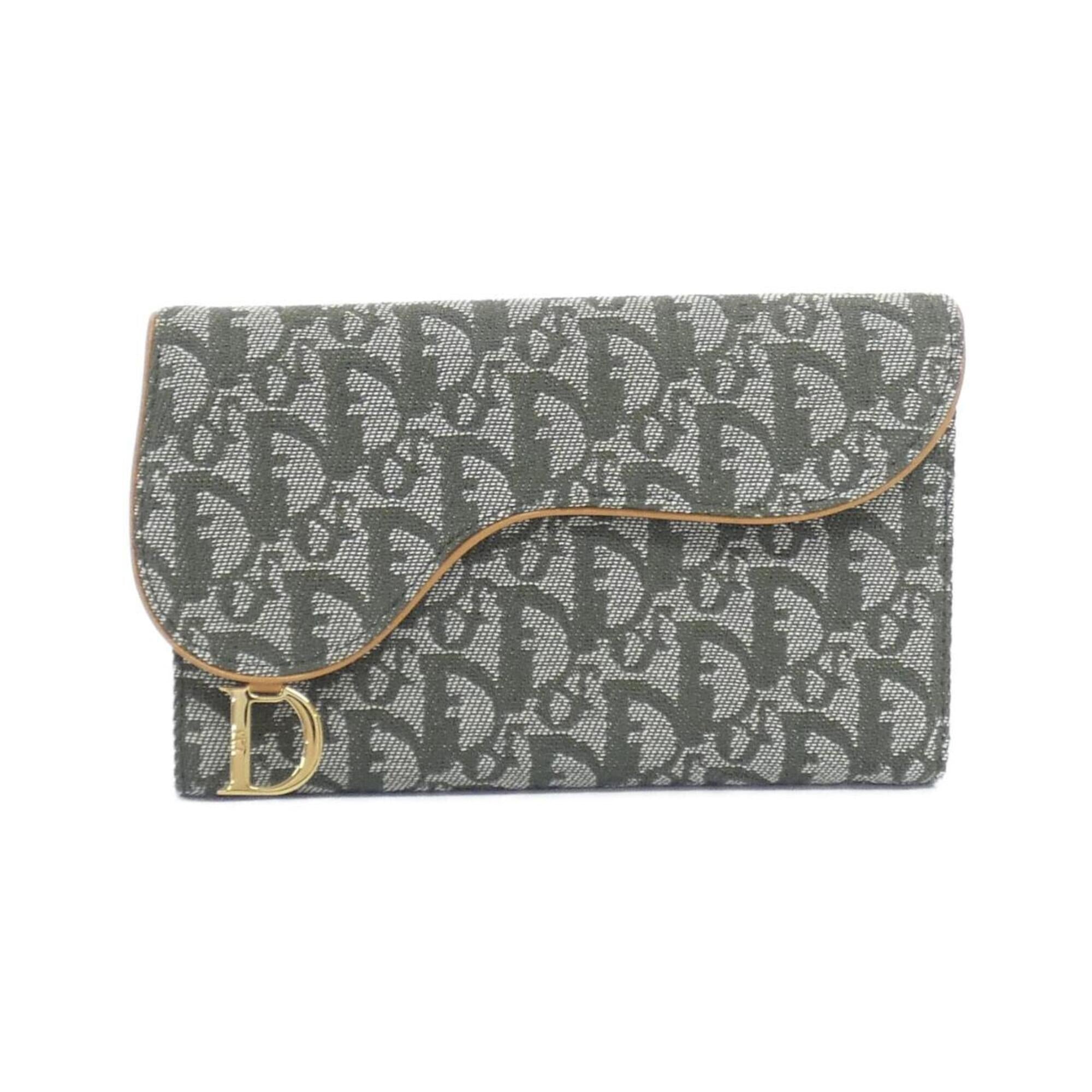Christian Dior Gray Green Canvas Long Wallet (Tri-Fold) (Pre-Owned)