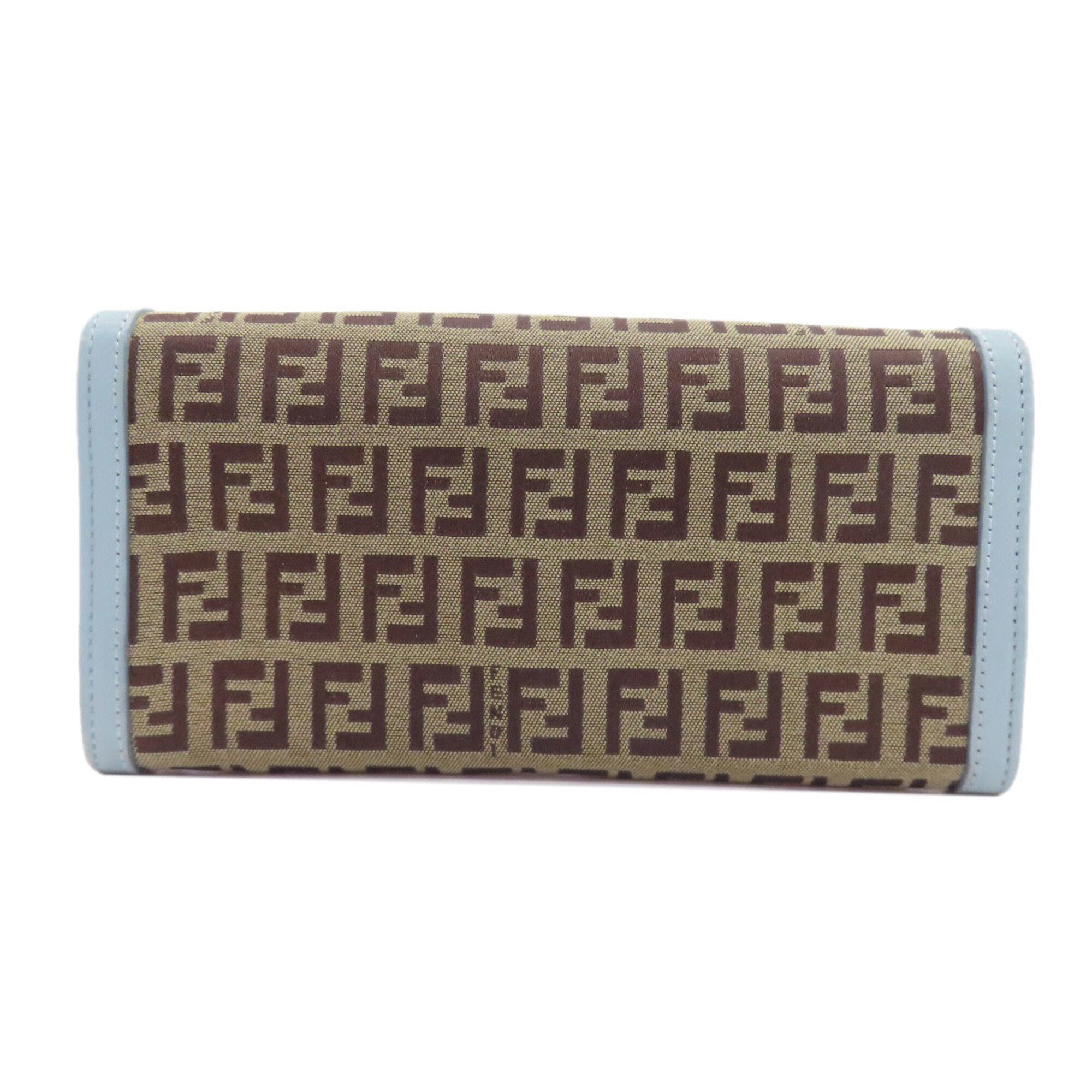Fendi Zucchino Brown Light Blue Zucchino Long Wallet (Bi-Fold) (Pre-Owned)