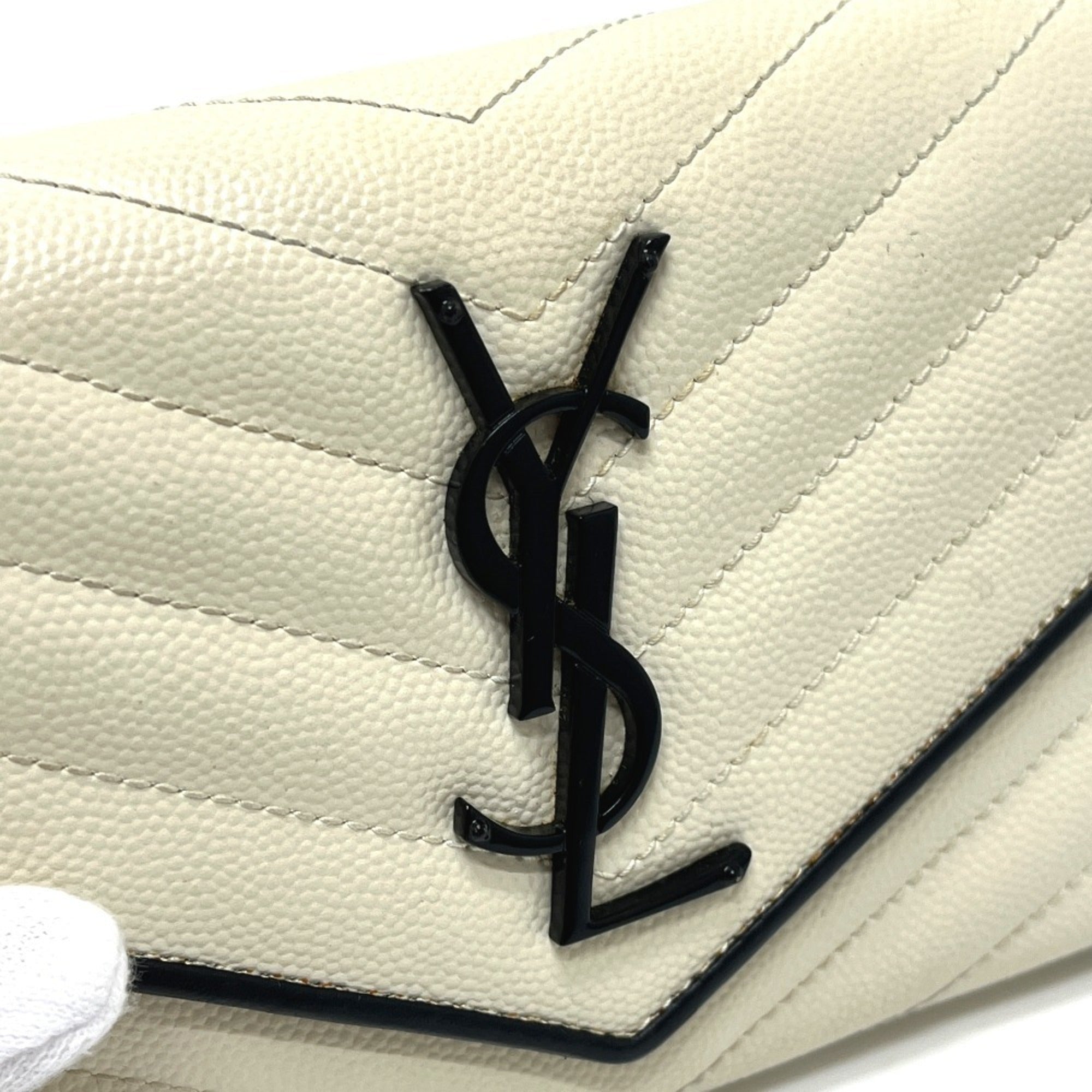 Yves Saint Laurent Black White Leather Long Wallet (Bi-Fold) (Pre-Owned)