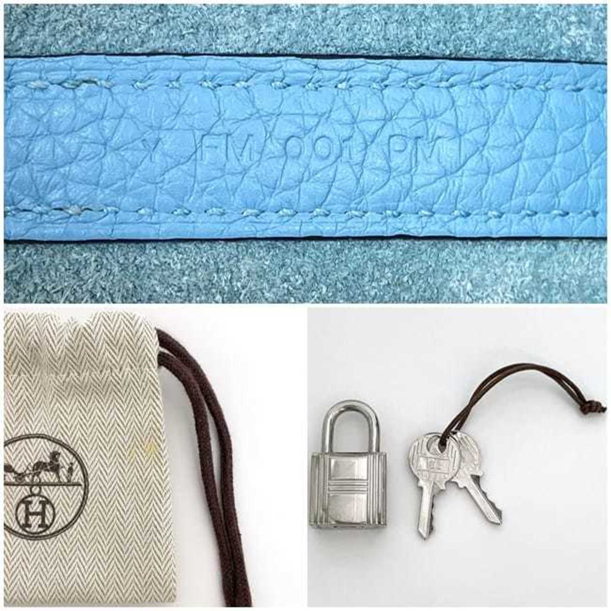 Hermes Blue Jean Light Blue Leather Taurillon Clemence Leather Handbag (Pre-Owned)