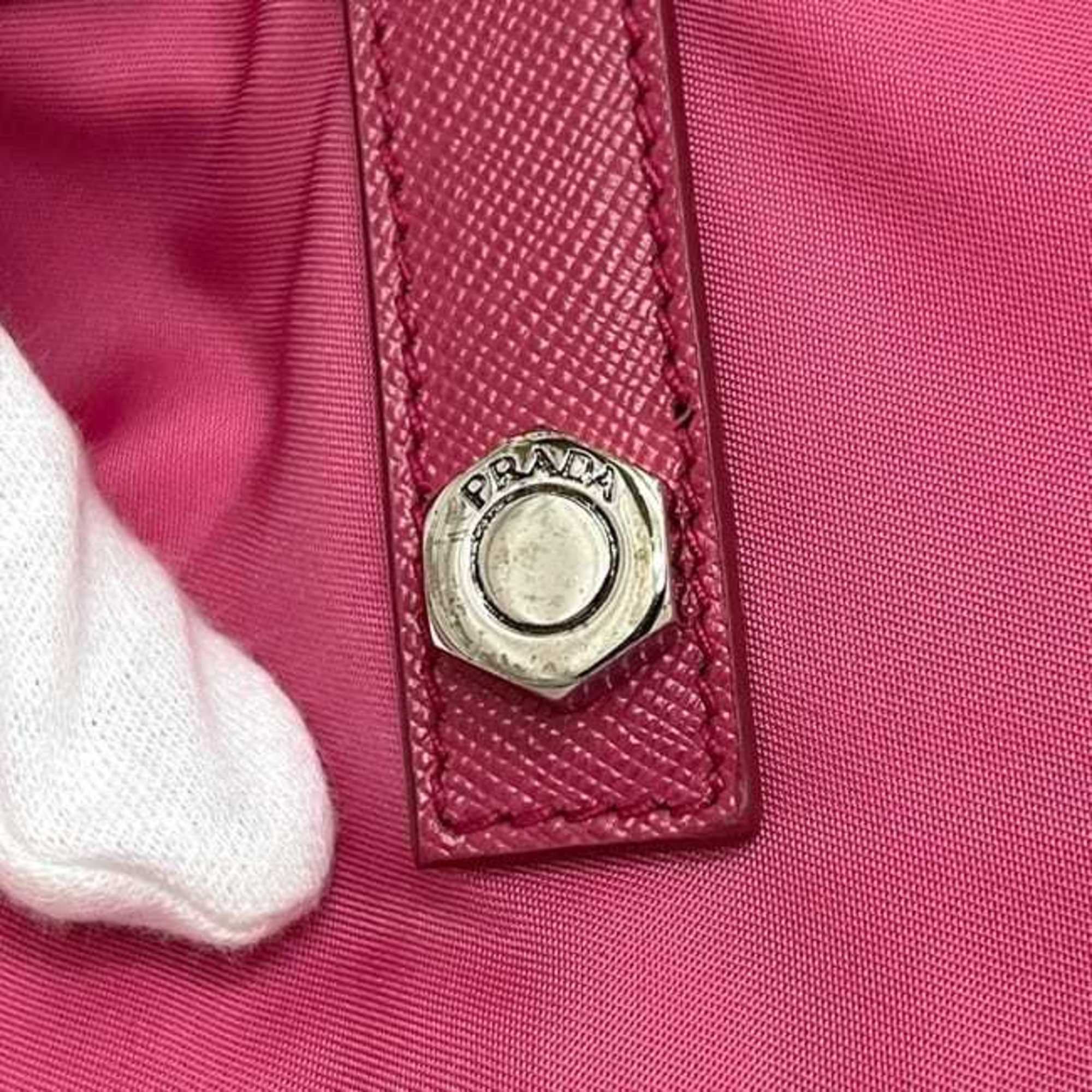 Prada Pink Nylon Saffiano Triangle Leather Tote Bag (Pre-Owned)