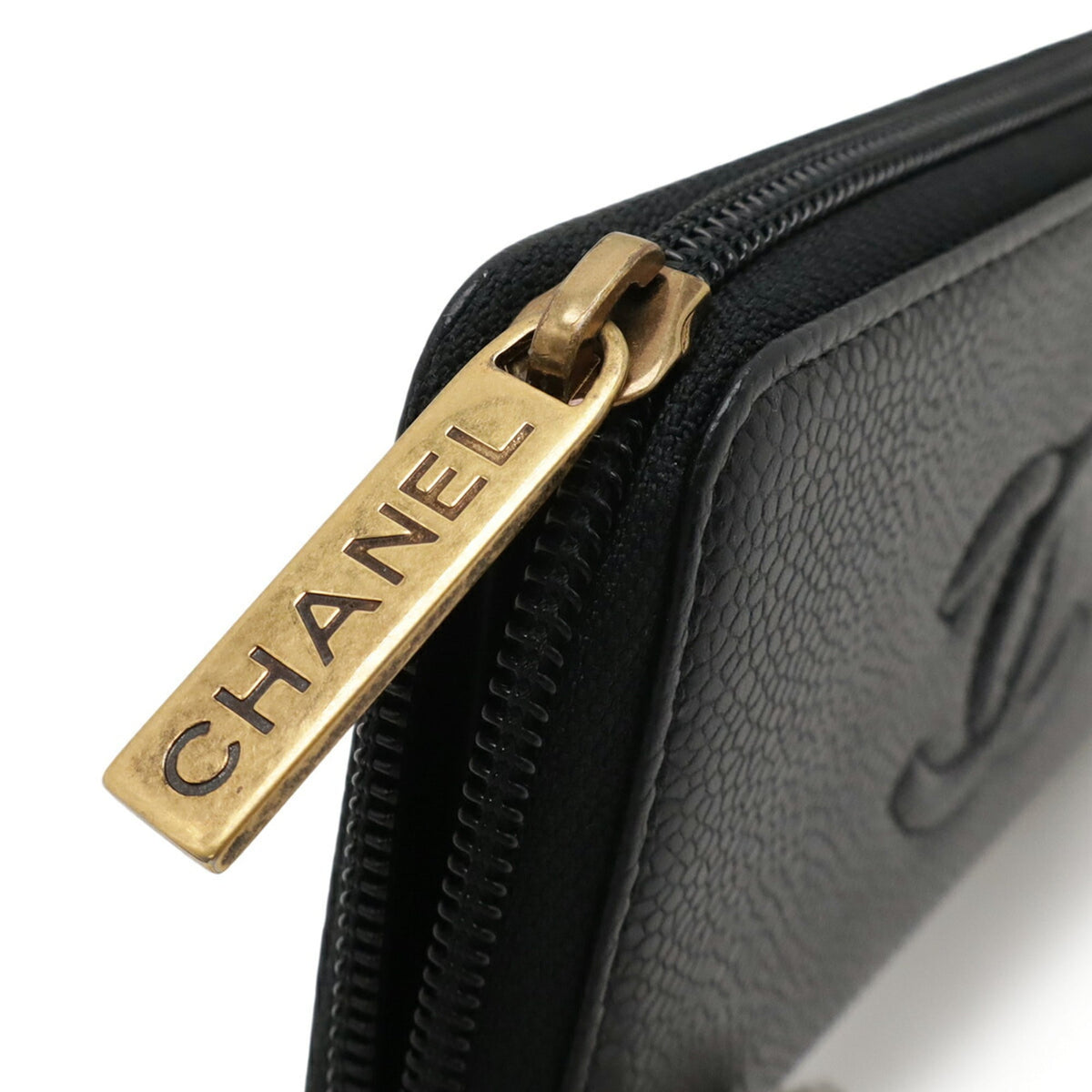 Chanel Black Grained Calfskin Leather Long Wallet (Bi-Fold) (Pre-Owned)