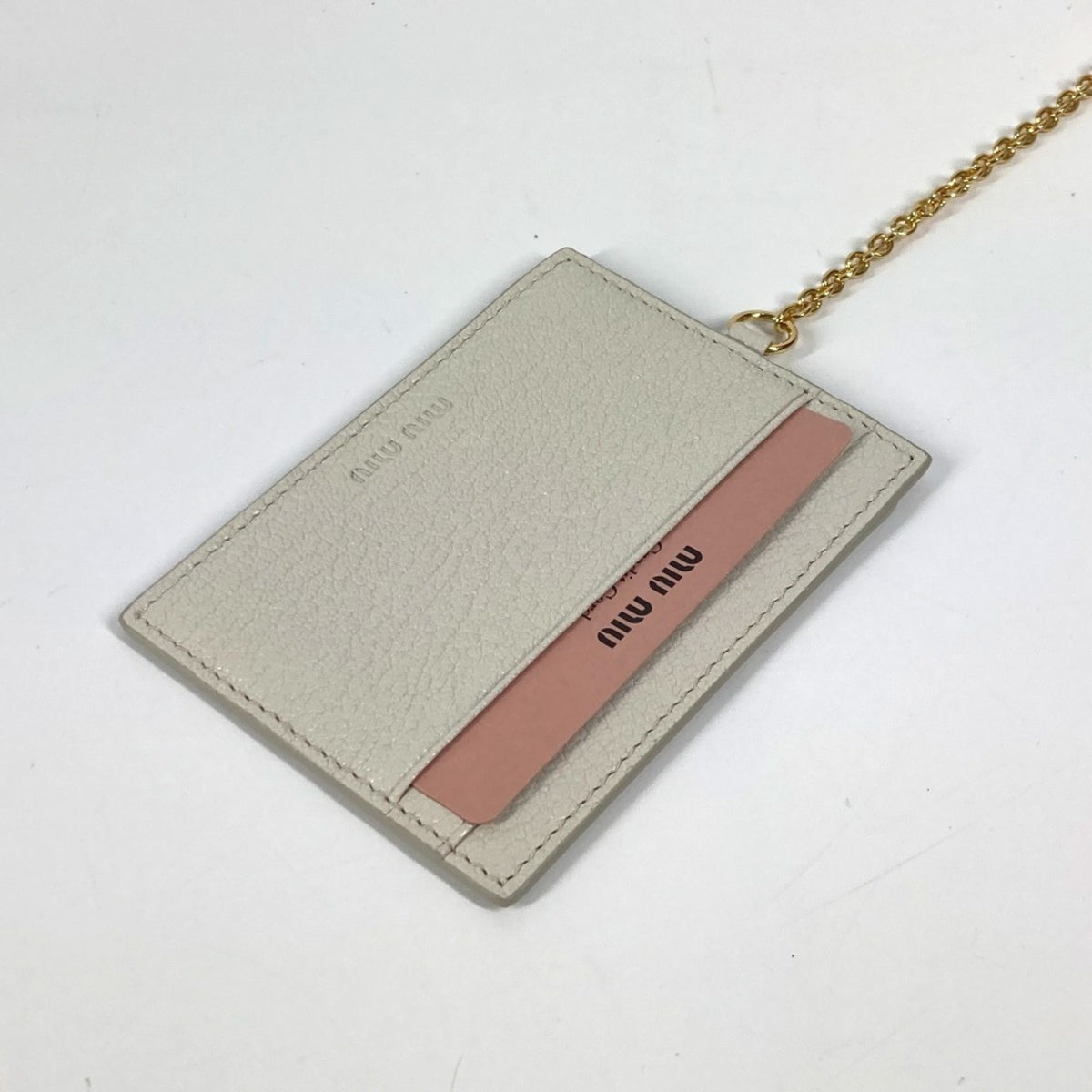 Miu Miu Gray White Leather Long Wallet (Bi-Fold) (Pre-Owned)