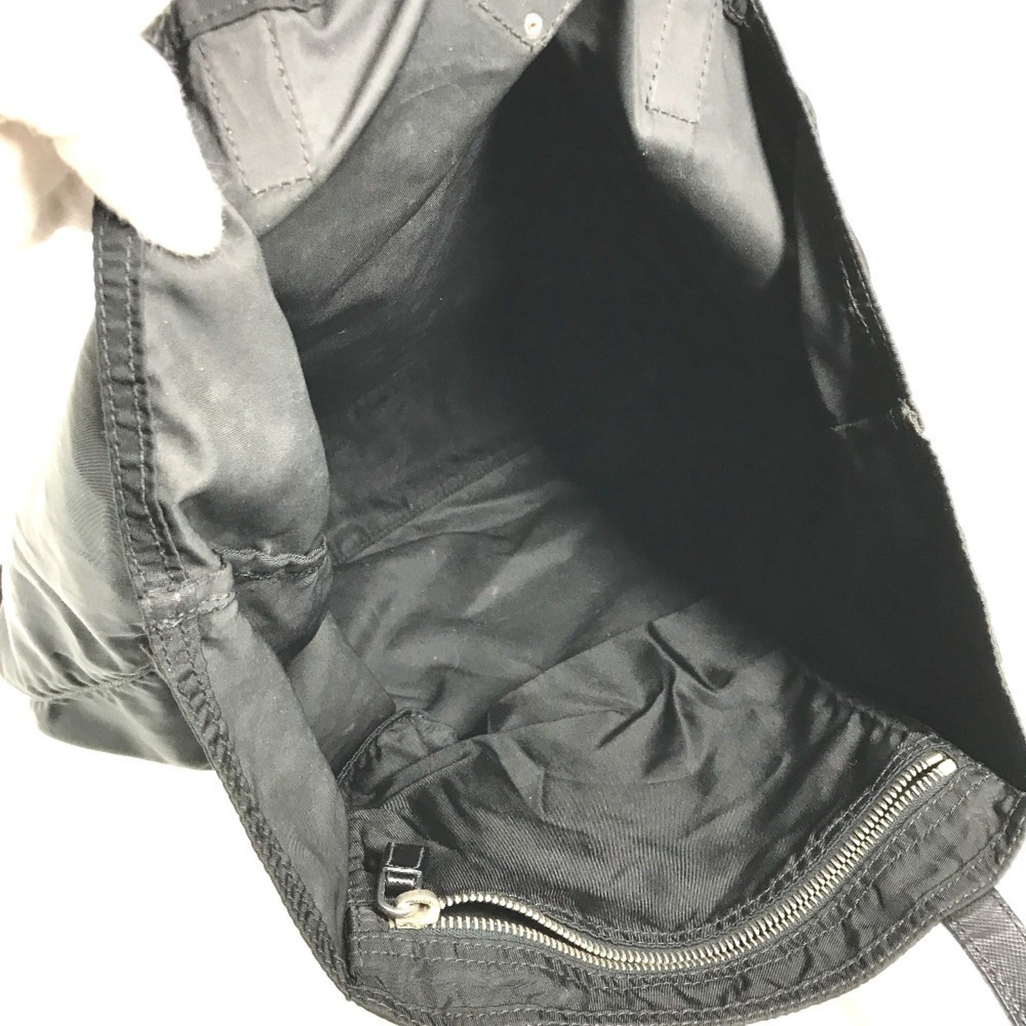 Prada Black Nylon Leather Shoulder Bag Tote Bag (Pre-Owned)